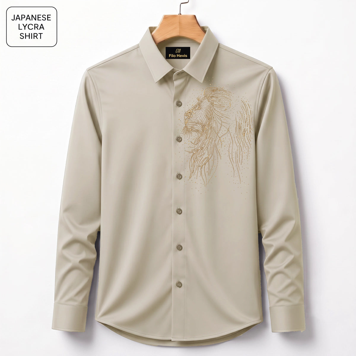 Lion Embroidery Party Shirts | Club Wear | Cream