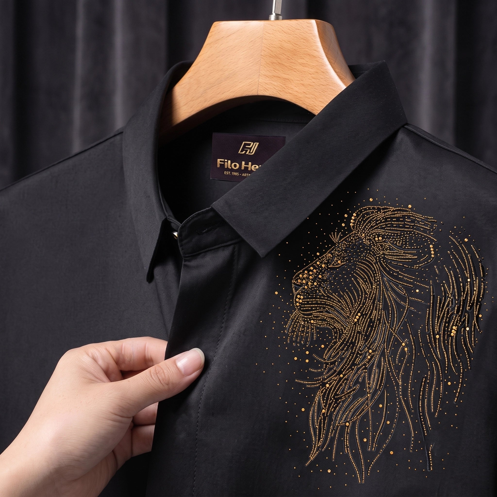 Lion Embroidery Party Shirts | Club Wear | Black