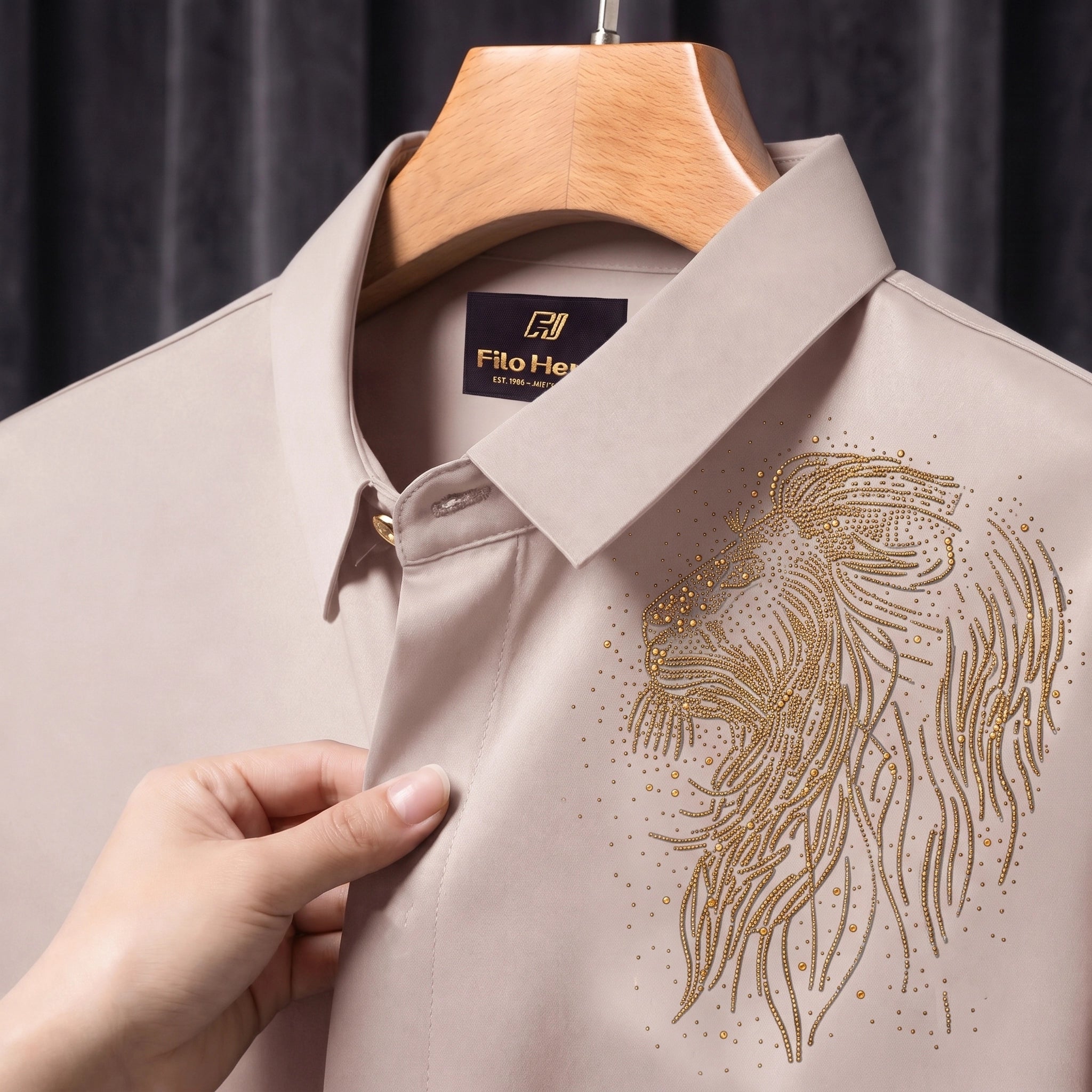 Lion Embroidery Party Shirts | Club Wear | Olive