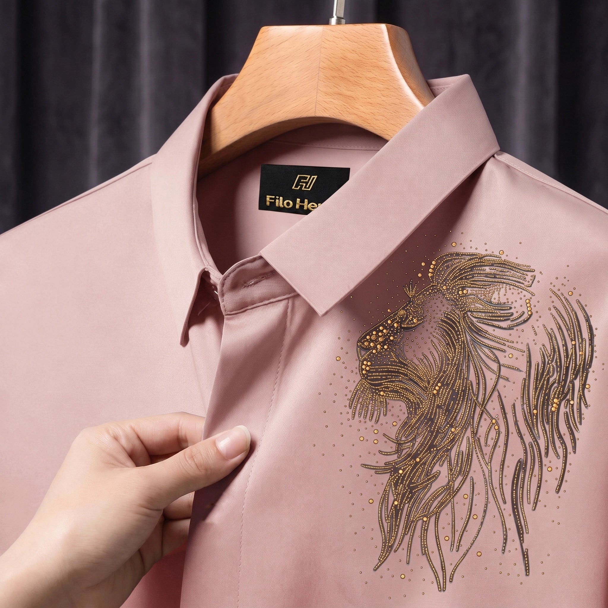 Lion Embroidery Party Shirts | Club Wear | Peach