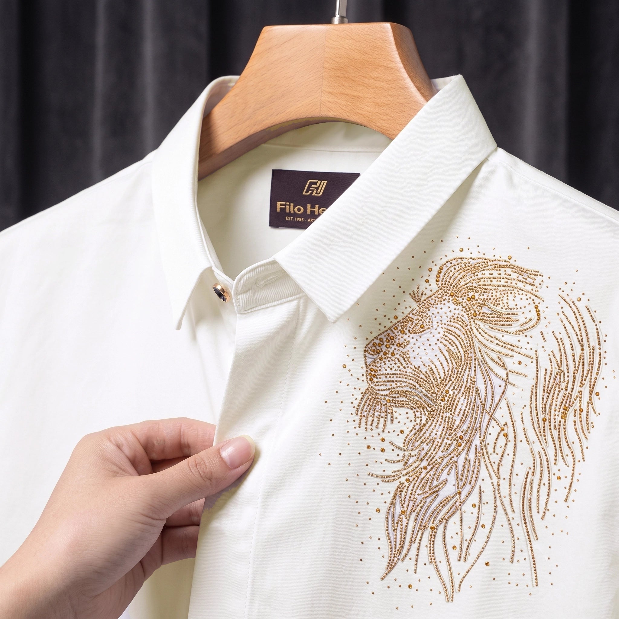 Lion Embroidery Party Shirts | Club Wear | White