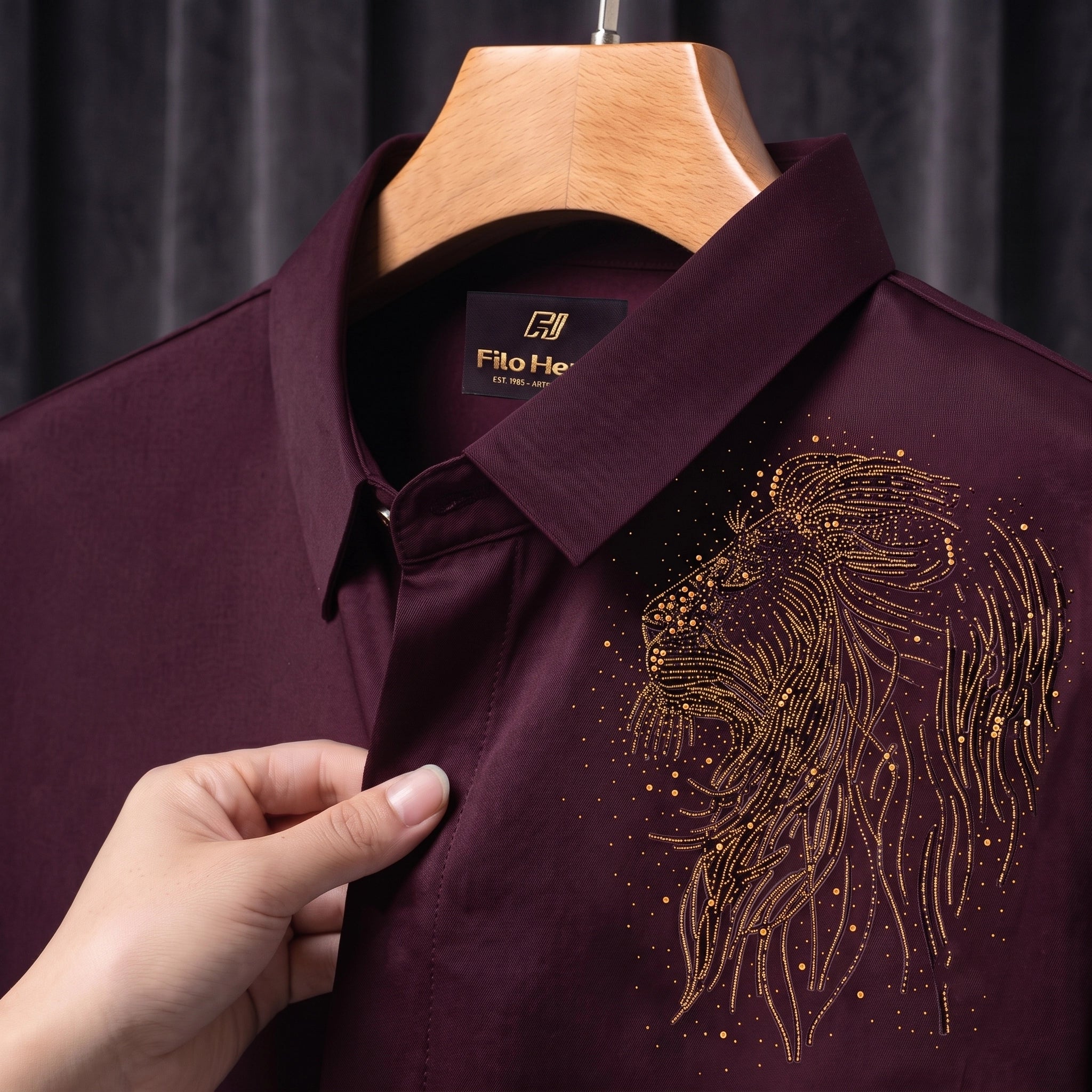 Lion Embroidery Party Shirts | Club Wear | Wine