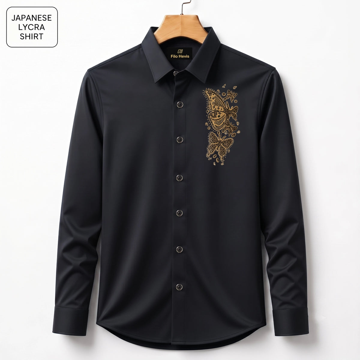 Butterfly Embroidery Party Shirts | Club Wear | Black