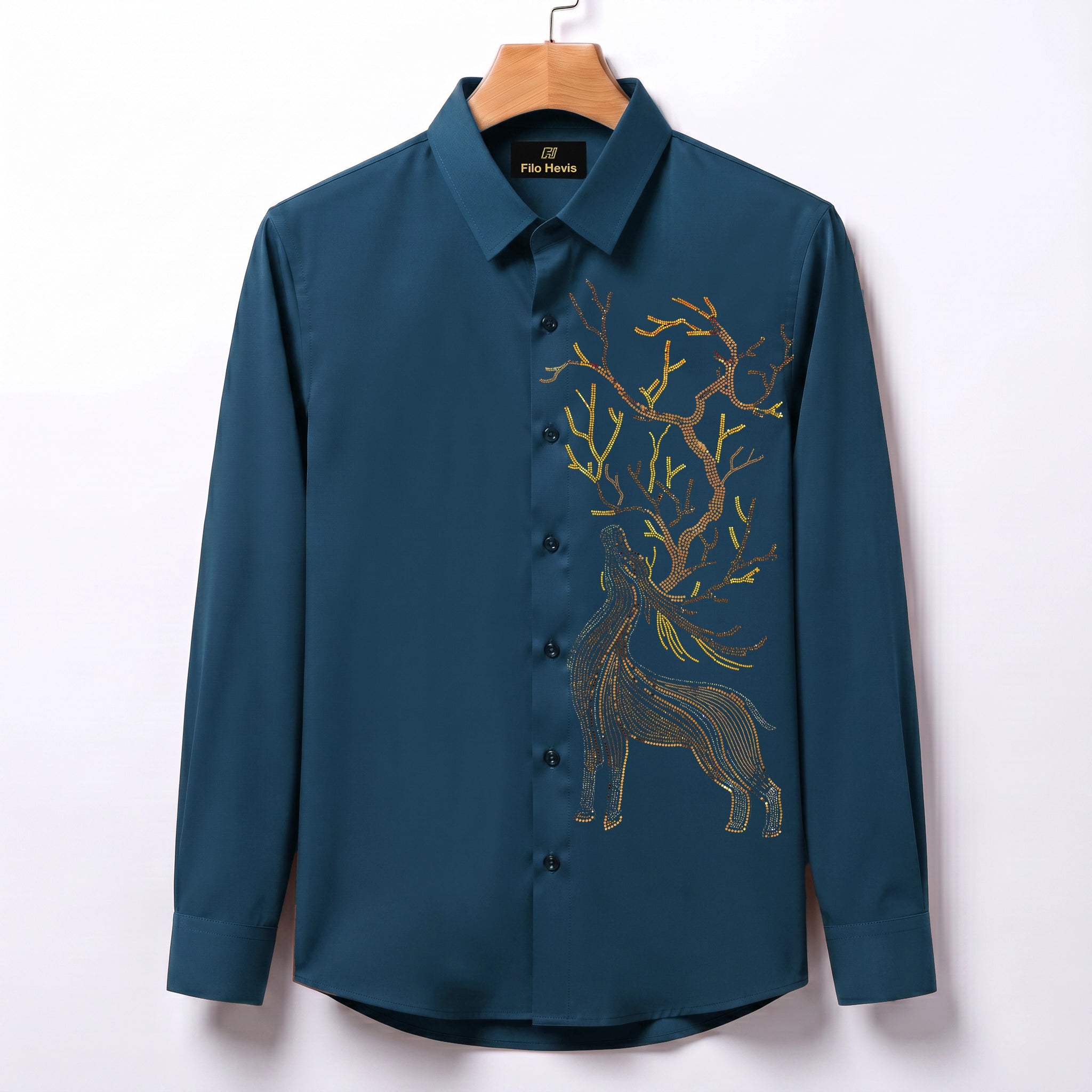 Swamp Deer Embroidery Party Shirts | Club Wear | Teal-Blue