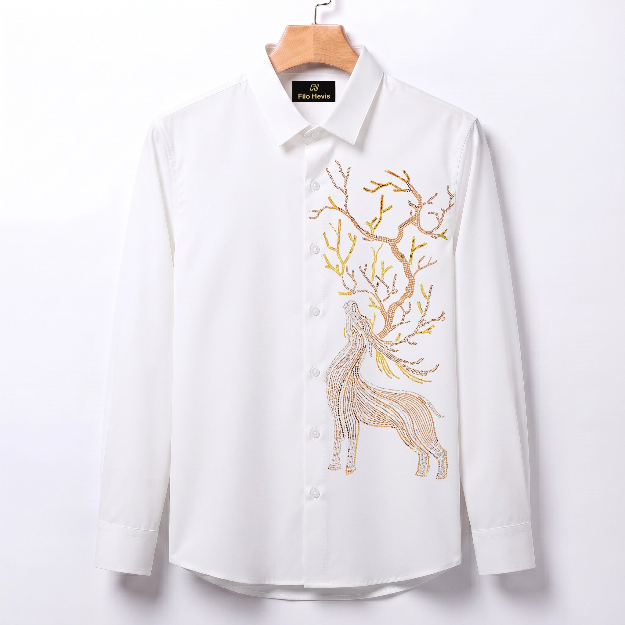 Swamp Deer Embroidery Party Shirts | Club Wear | White