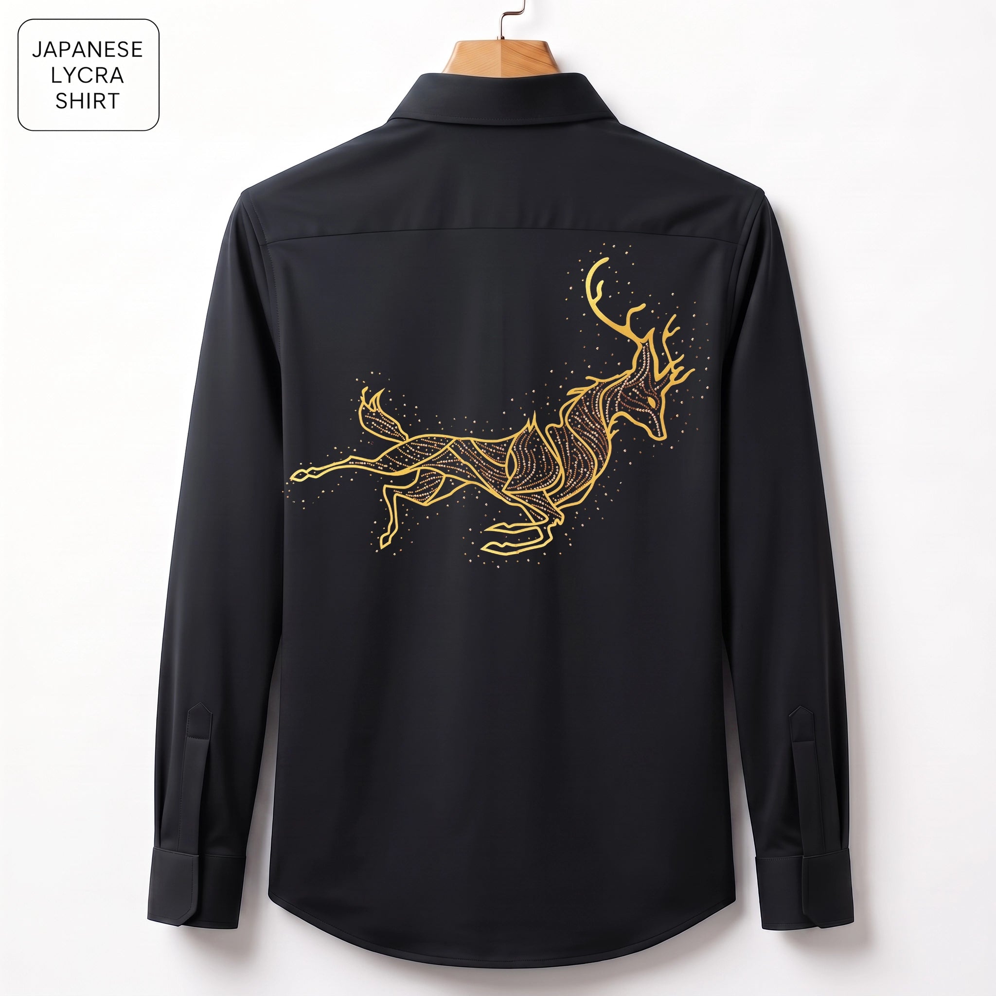 Front & Back Double Deer Embroidery Party Shirts | Club Wear | Black