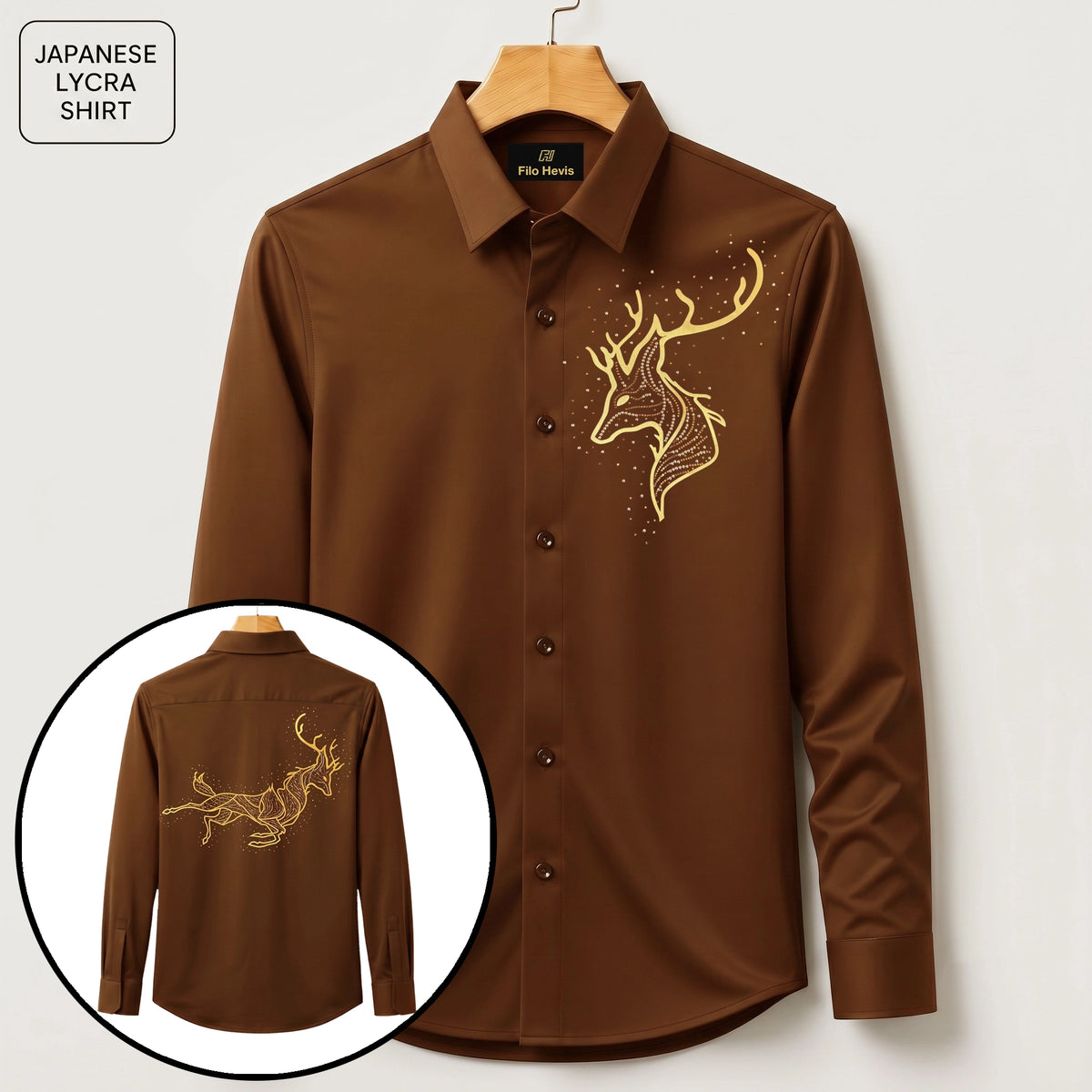 Front & Back Horse Embroidery Party Shirts | Club Wear | Brown