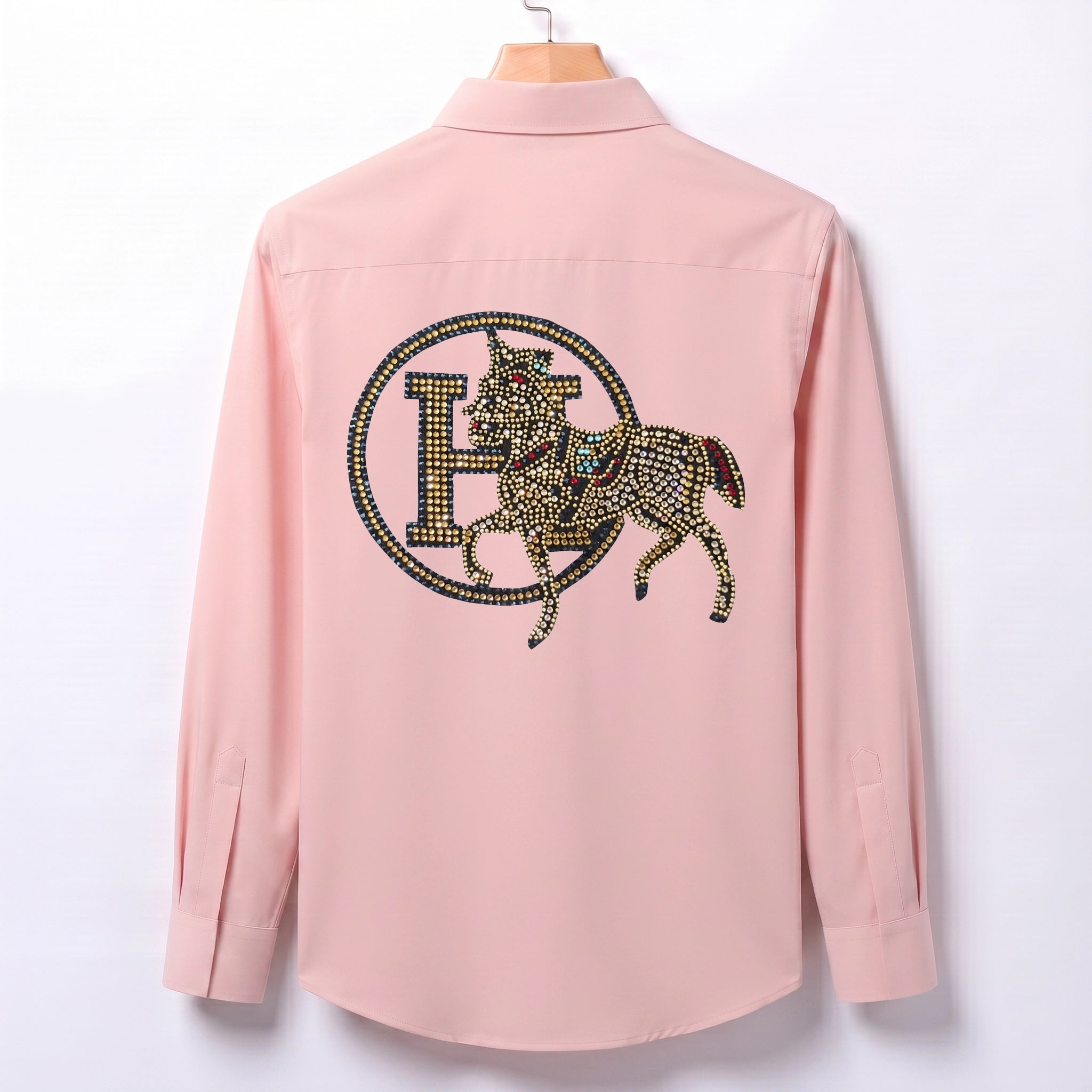 Front & Back Horse Embroidery Party Shirts | Club Wear | Peach
