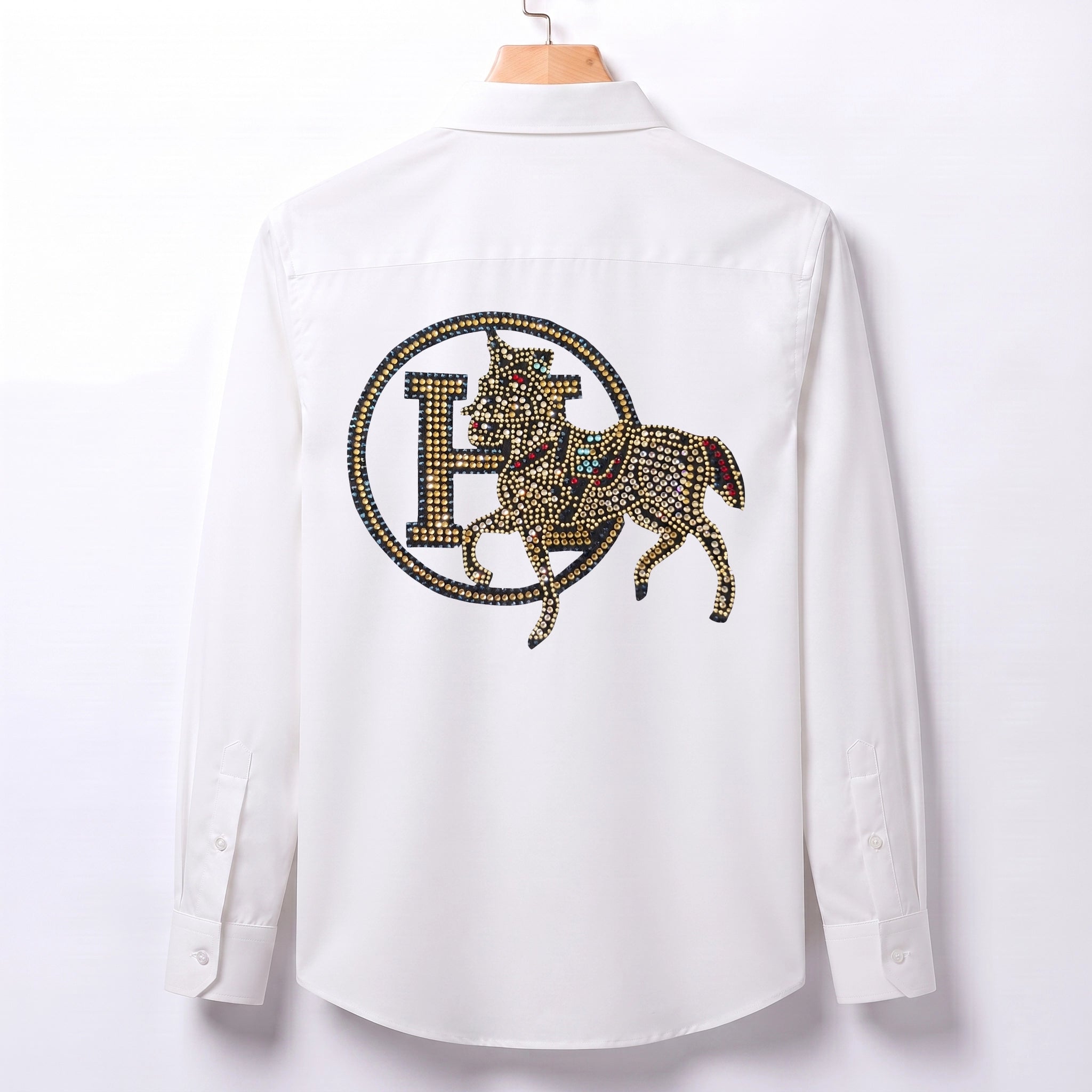 Front & Back Horse Embroidery Party Shirts | Club Wear | White
