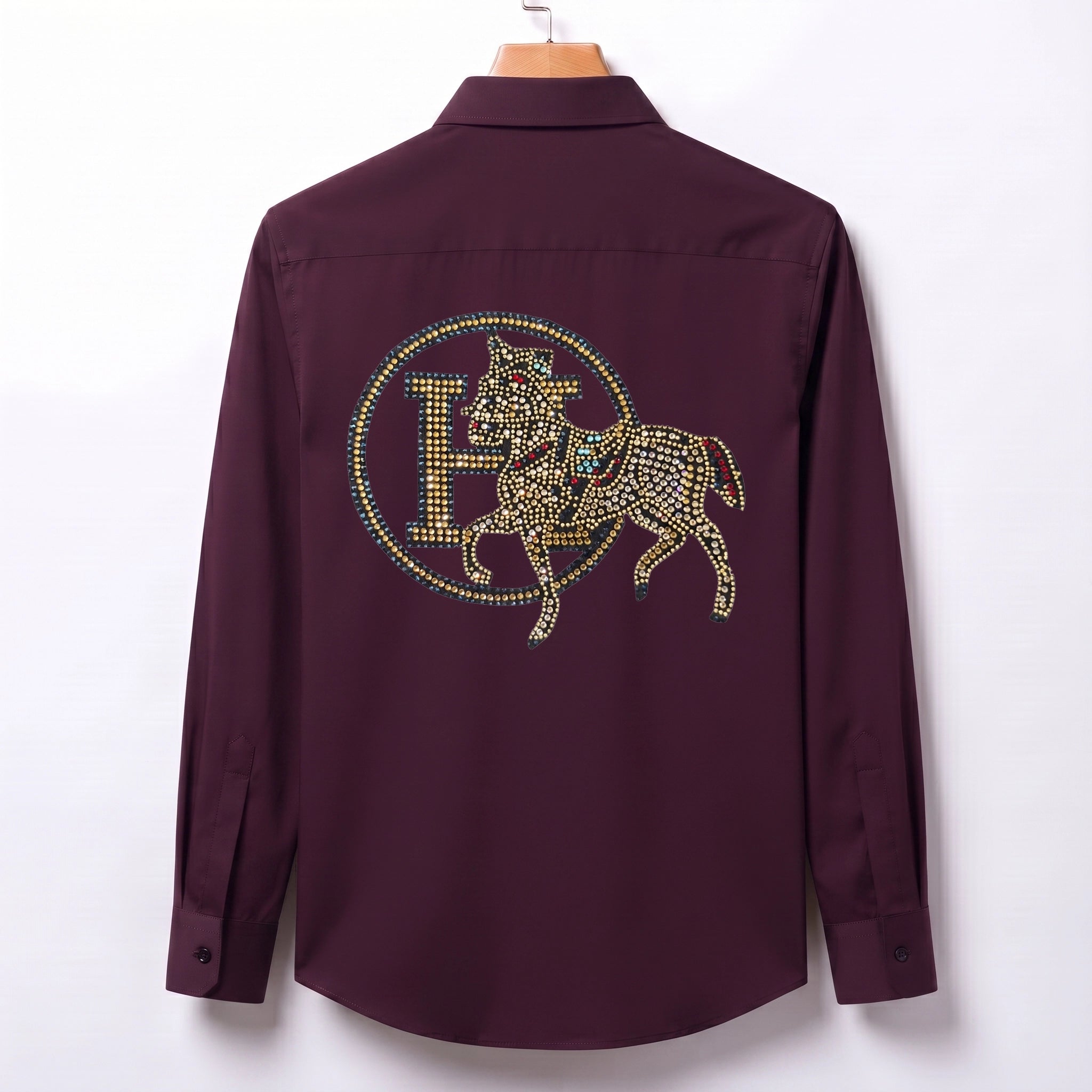 Front & Back Horse Embroidery Party Shirts | Club Wear | Wine