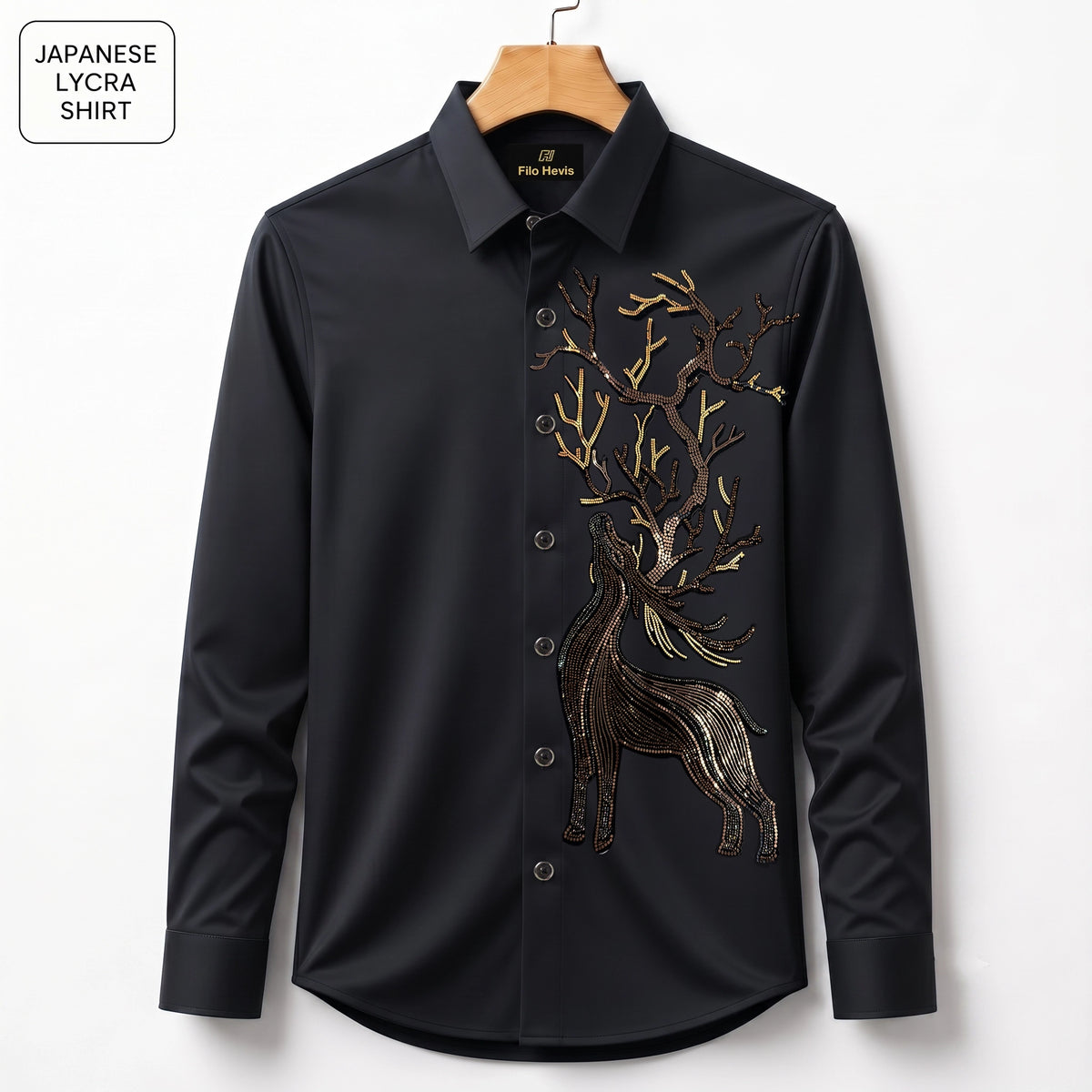 Swamp Deer Embroidery Party Shirts | Club Wear | Black