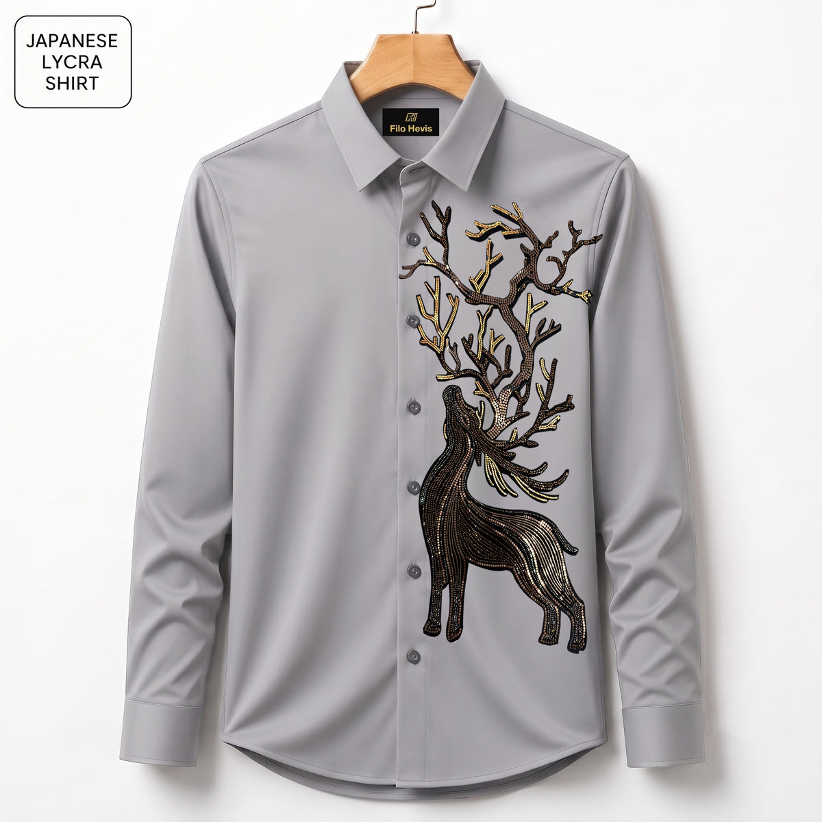 Swamp Deer Embroidery Party Shirts | Club Wear | Light-Grey