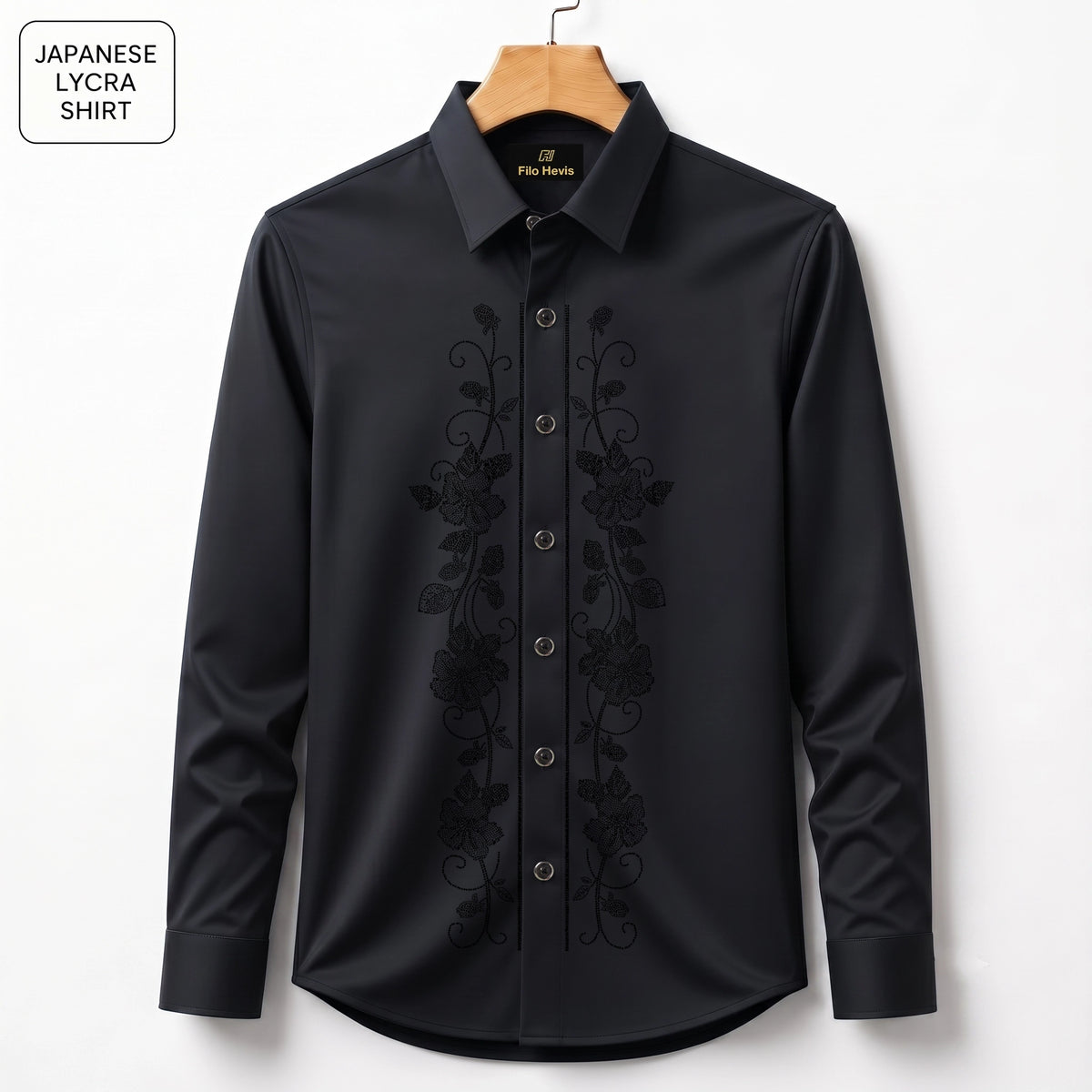 Flower Embroidery Party Shirts | Club Wear | Black
