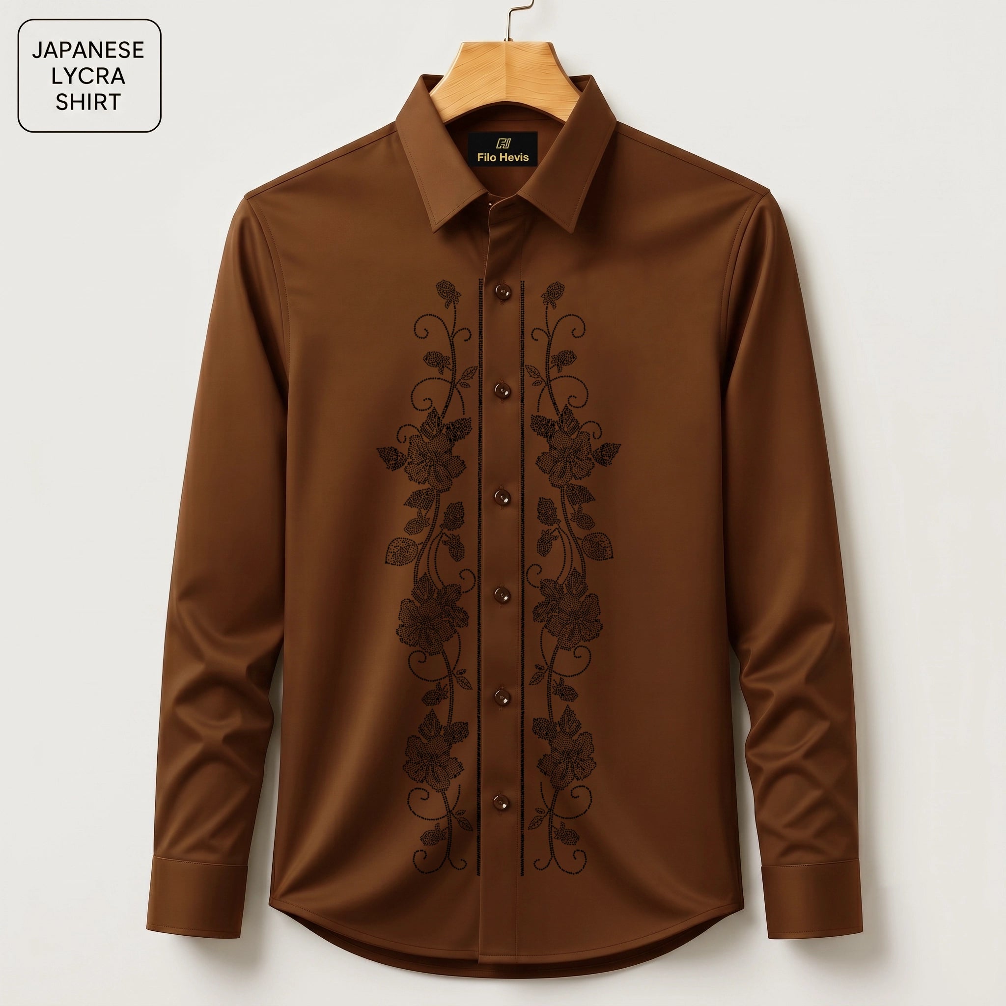 Flower Embroidery Party Shirts | Club Wear | Brown