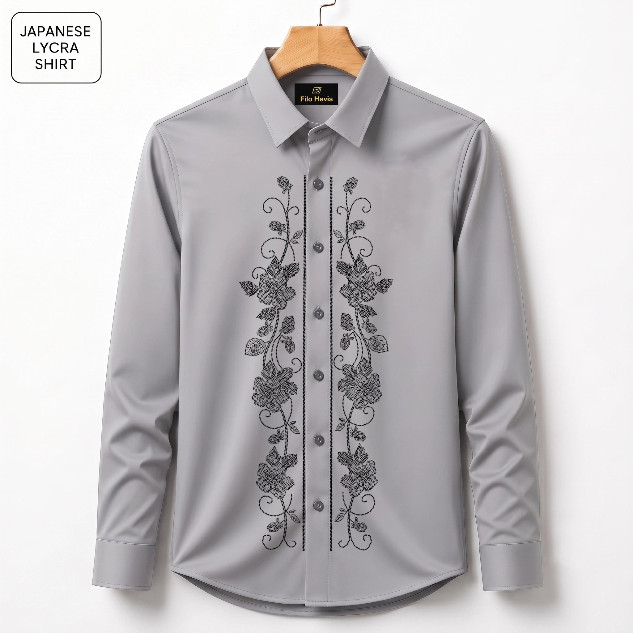 Flower Embroidery Party Shirts | Club Wear | Light Grey
