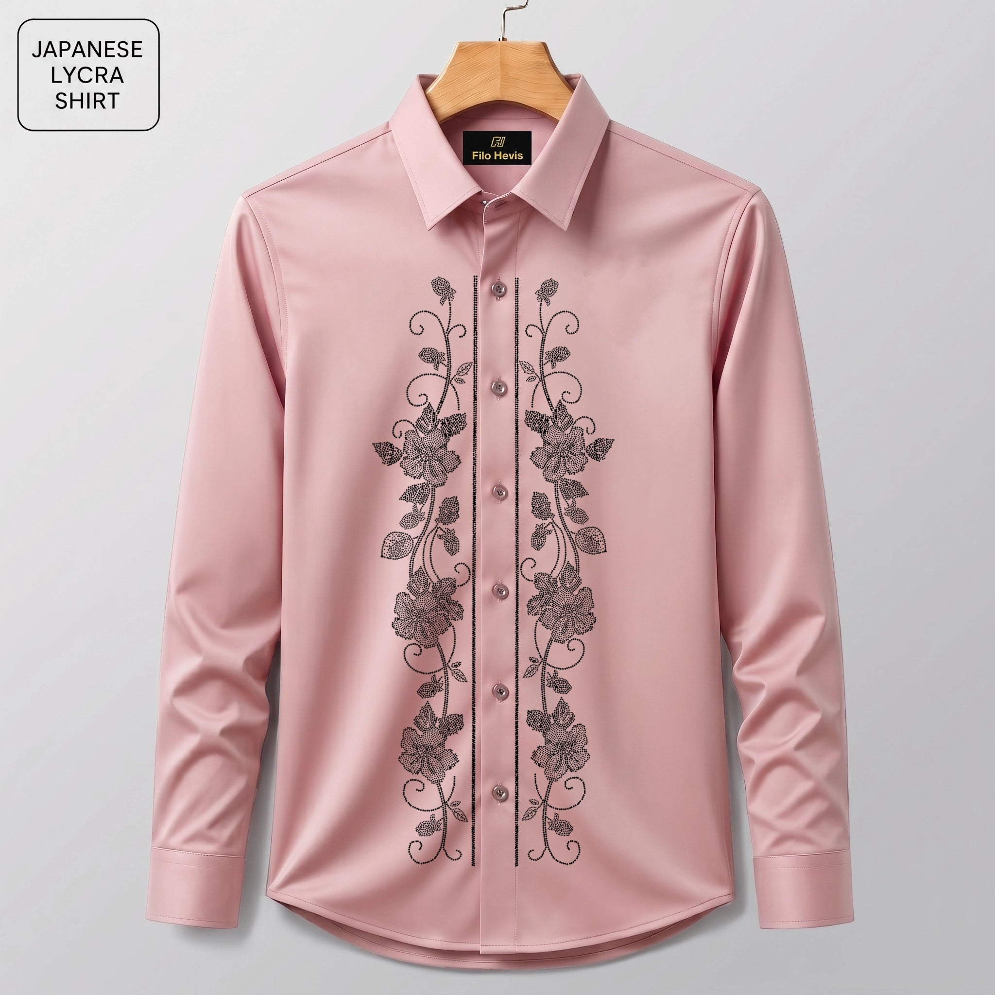 Flower Embroidery Party Shirts | Club Wear | Peach