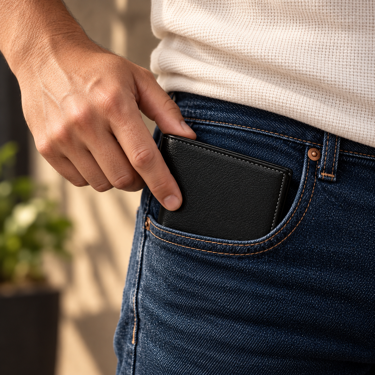Black Leather Bifold Wallet for Men