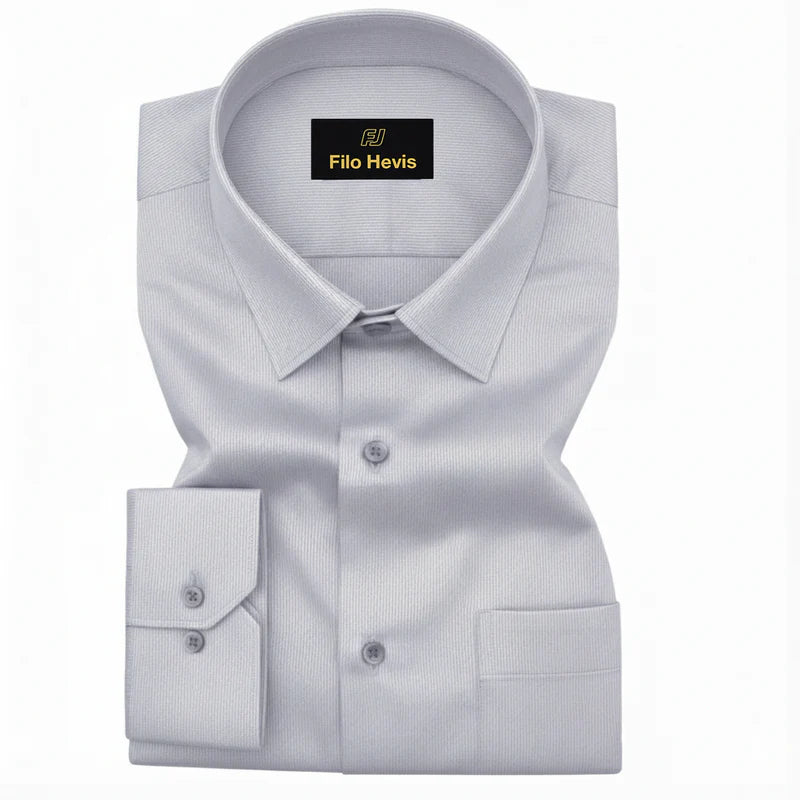 Fine-Ribbed Self-Structured Formal Shirt-GREY
