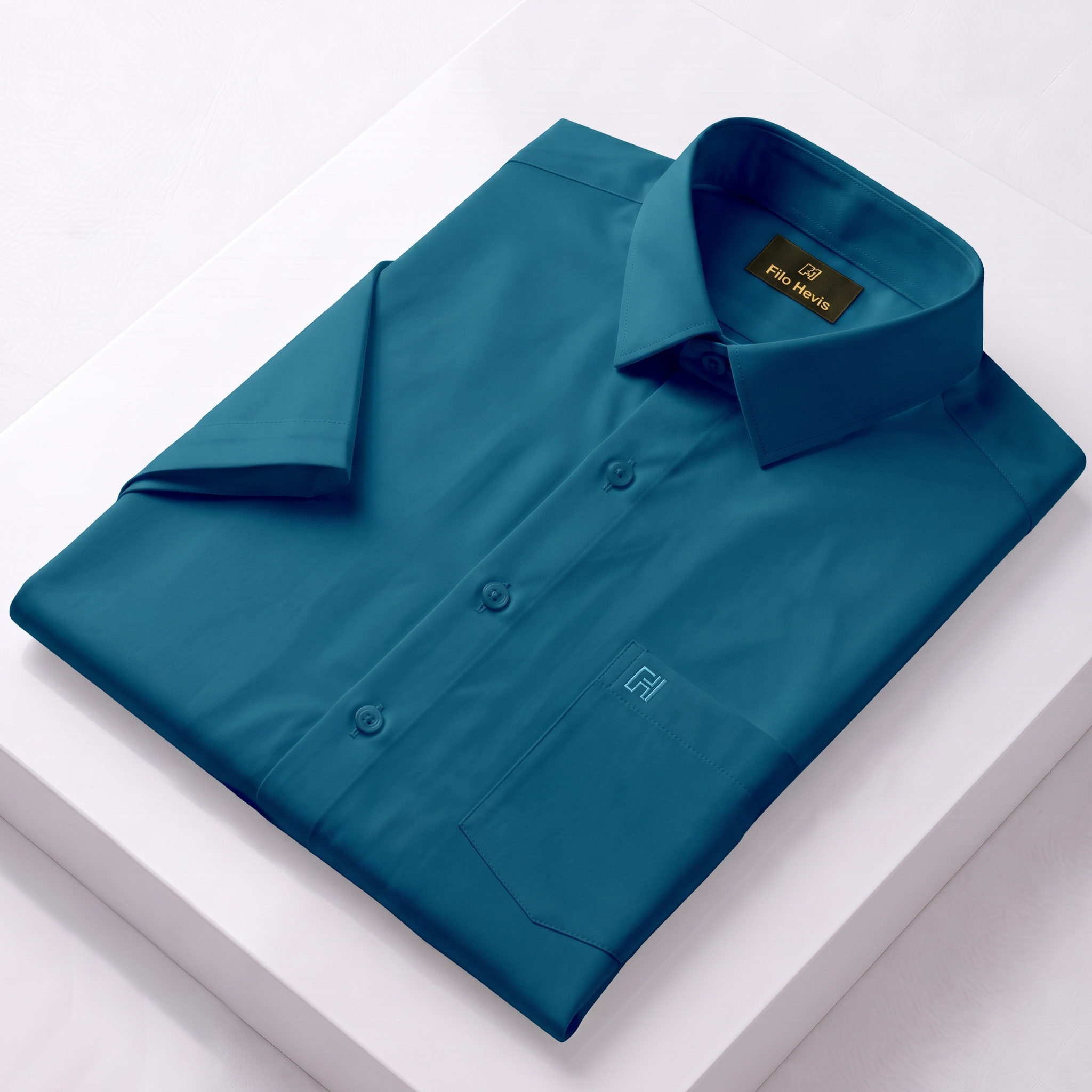 Men's Formal Half Sleeve Shirt-Teal Blue
