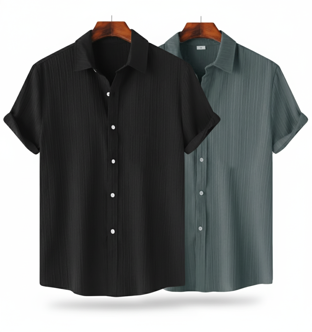 Black & Dark Grey Popcorn Texture Half Sleeve Shirt Combo