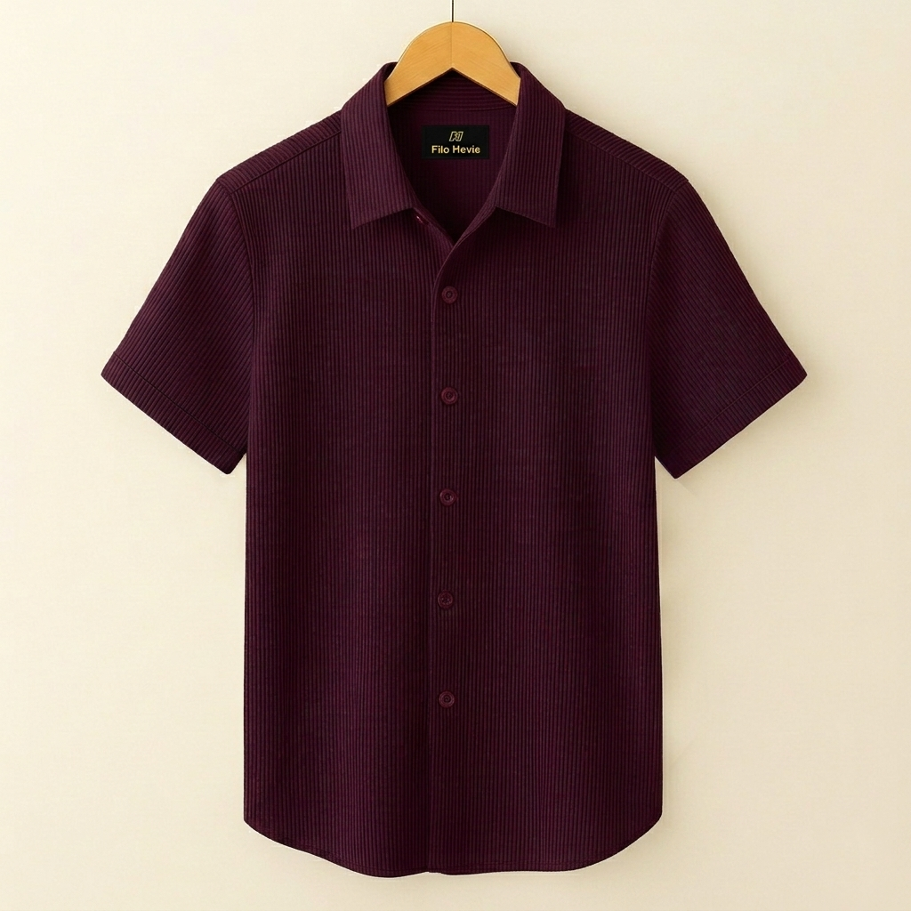 SELF-CORD CASUAL SHIRTS FOR MEN BLENDED FABRIC | Half Sleeves | Wine