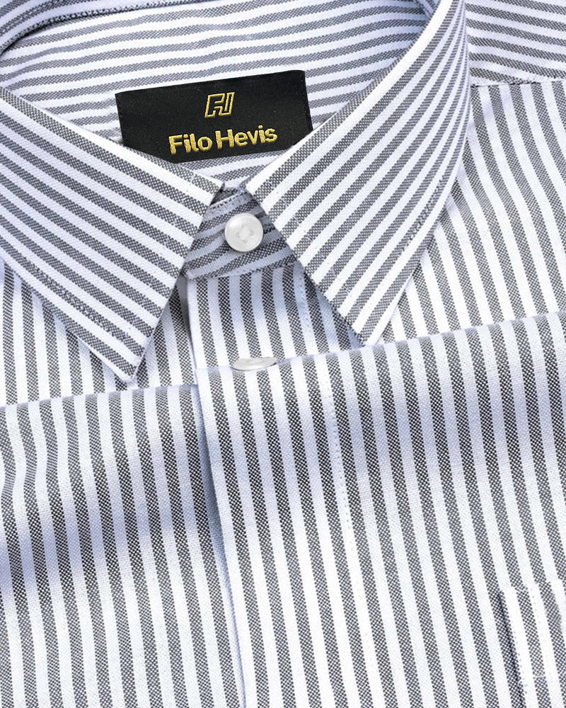 Cotton Stripe Shirt for Men |Slim fit | Grey