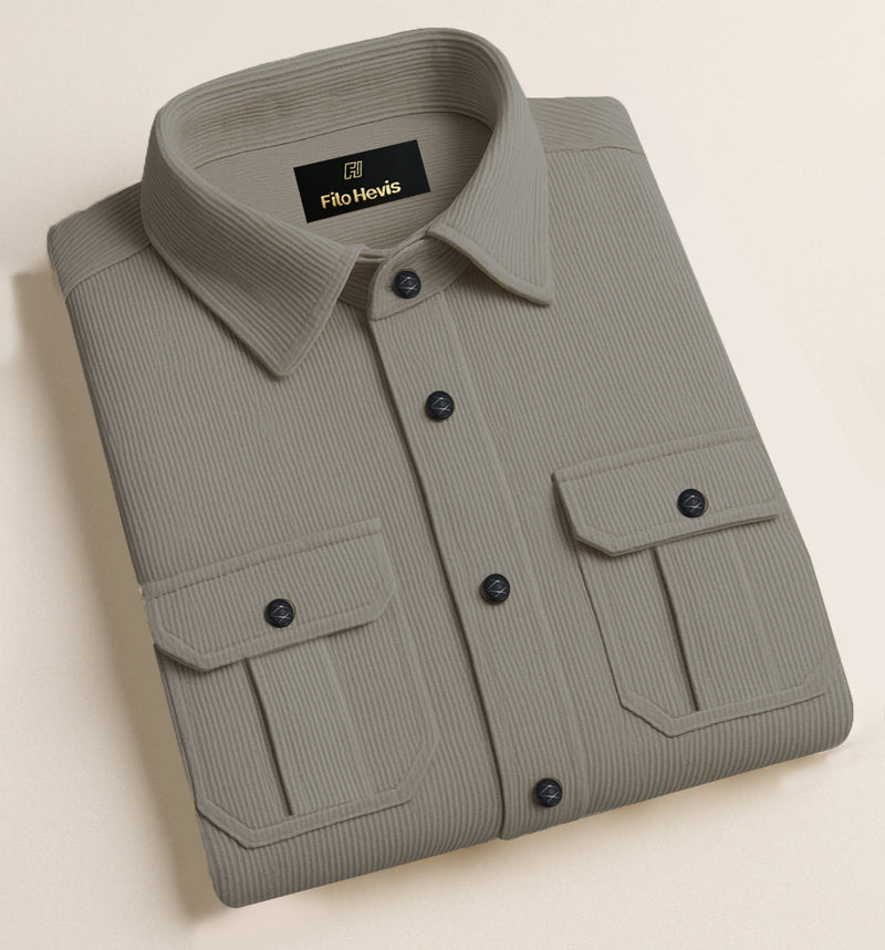 COTTON CORDUROY SHIRT FOR WINTER STYLE | 21-WALES CORDUROY | DOUBLE POCKET | Grey