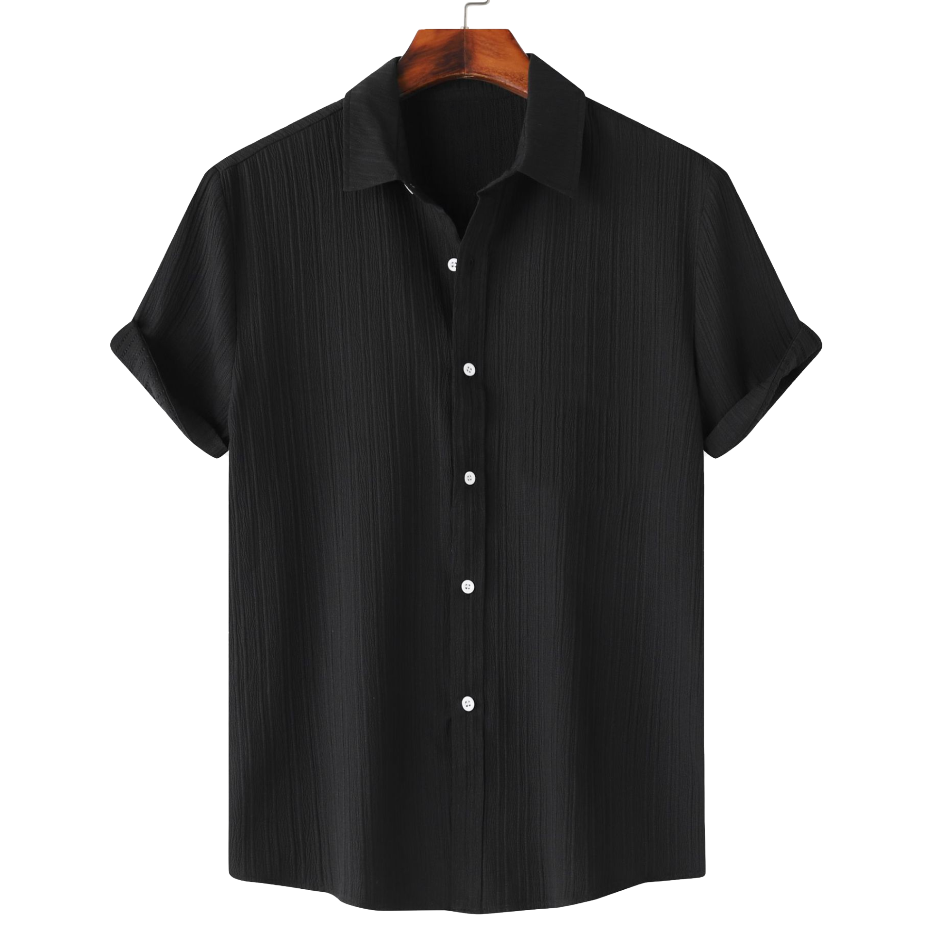 Men’s Textured Popcorn Half Sleeve Casual Shirt – Black