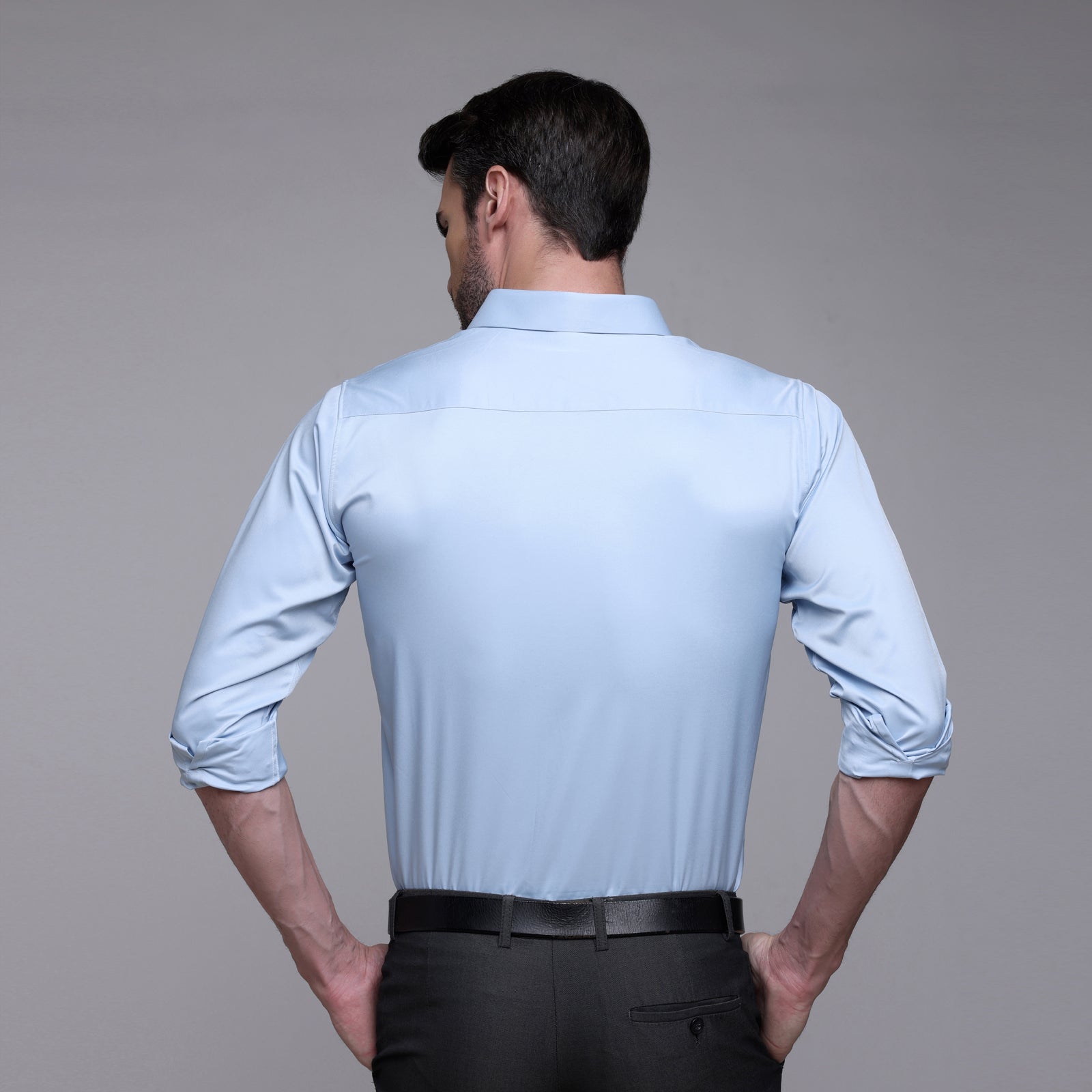 Blue satin shirt mens