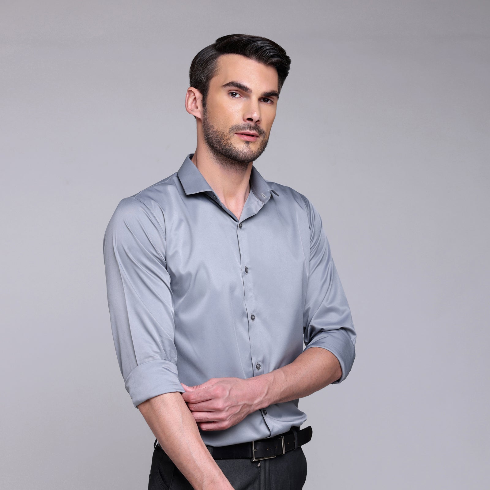 grey satin shirt mens