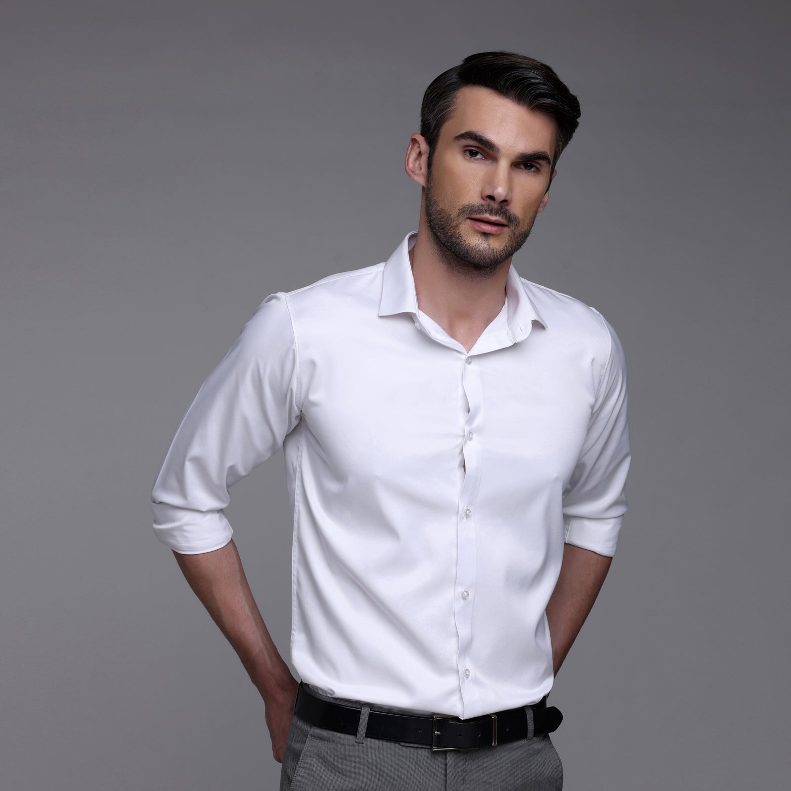 Formal satin shirt for men white