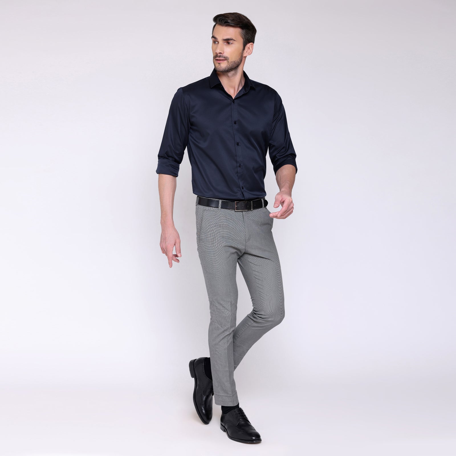 party wear satin shirt navy blue