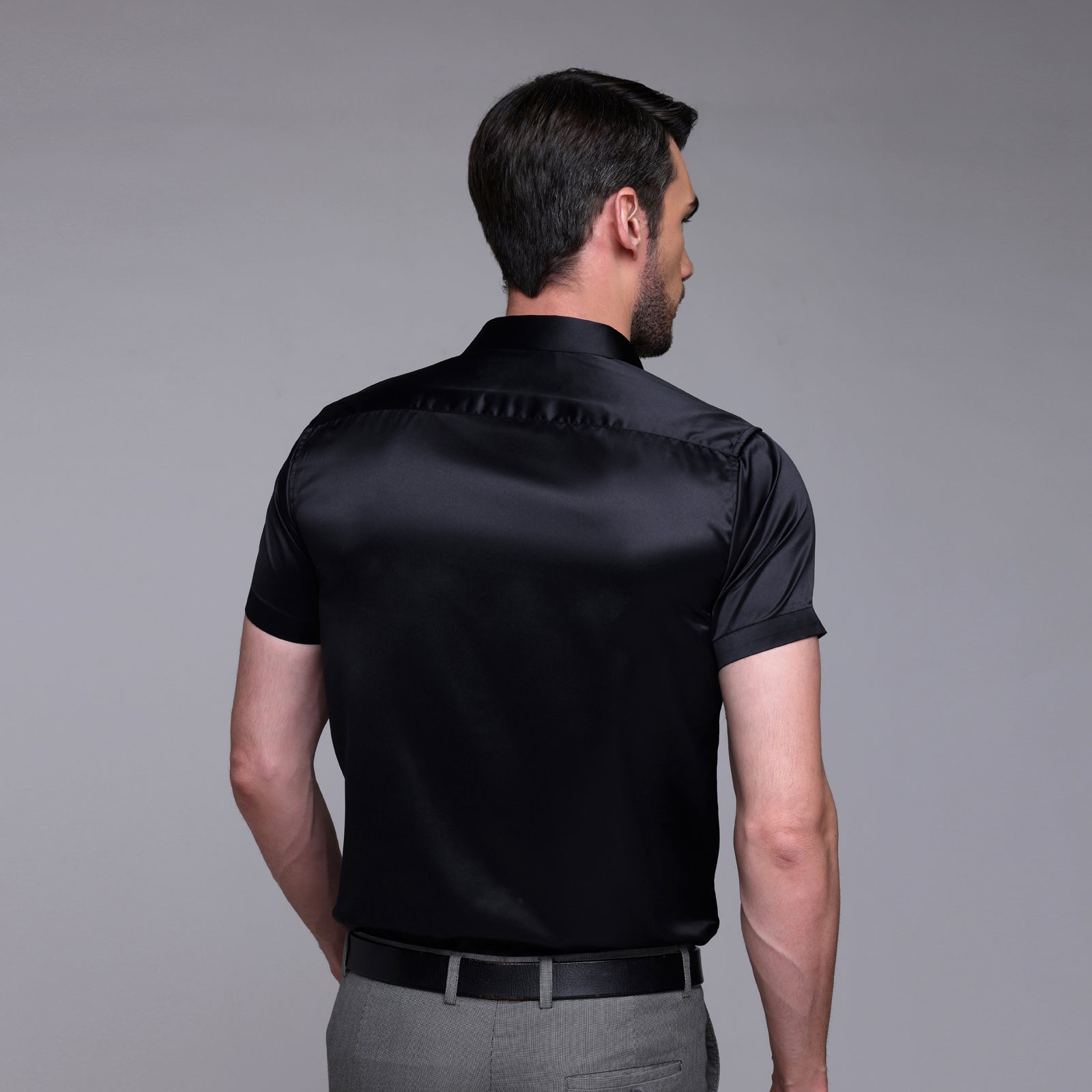 formal black satin shirt