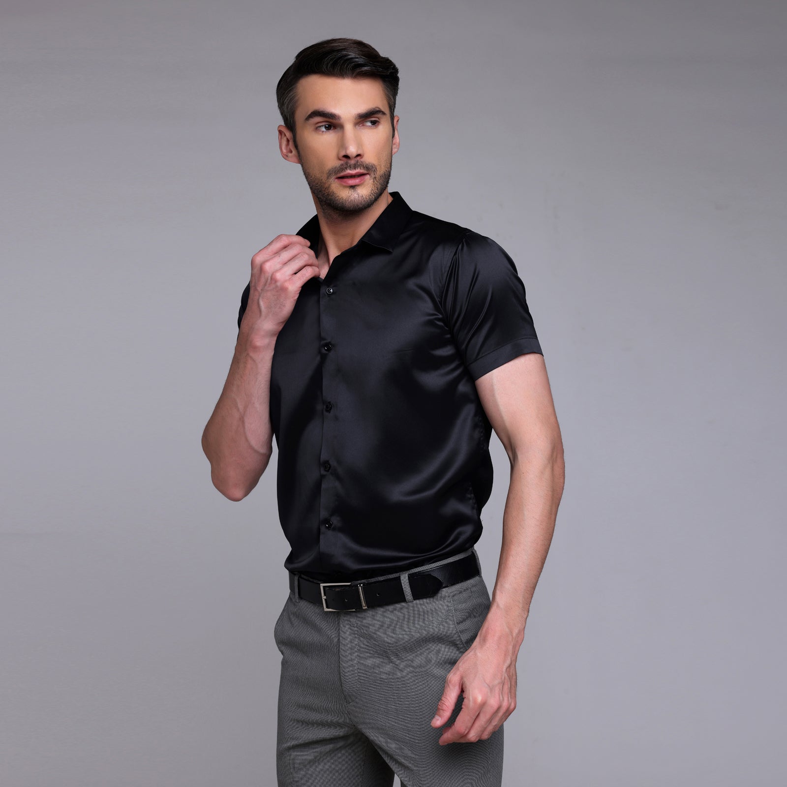 half black satin shirt