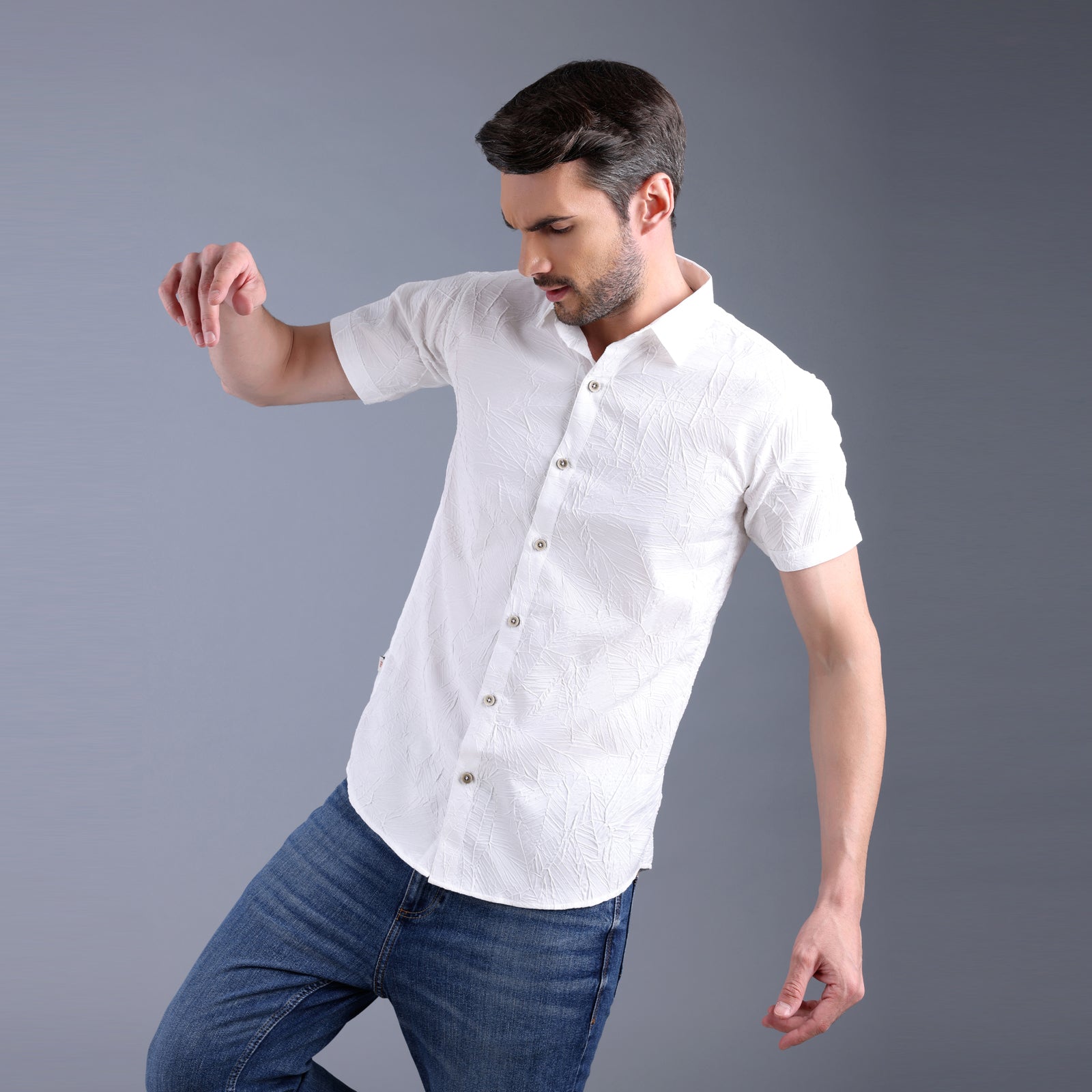 White Coconut Textured Half Shirt