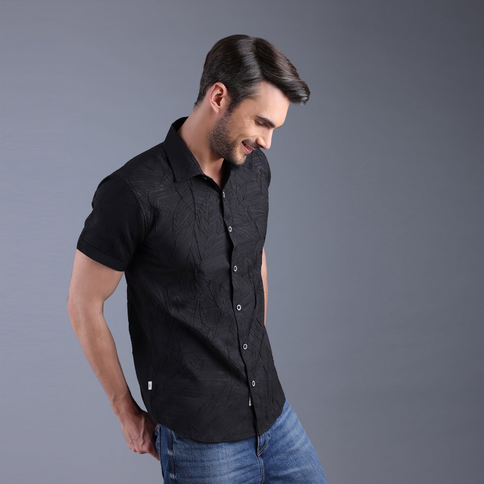 Black Coconut Textured Half Shirt