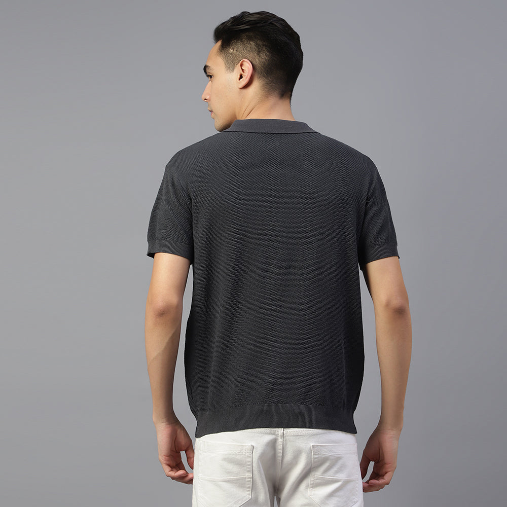 Grey Knitted Polo T-shirt