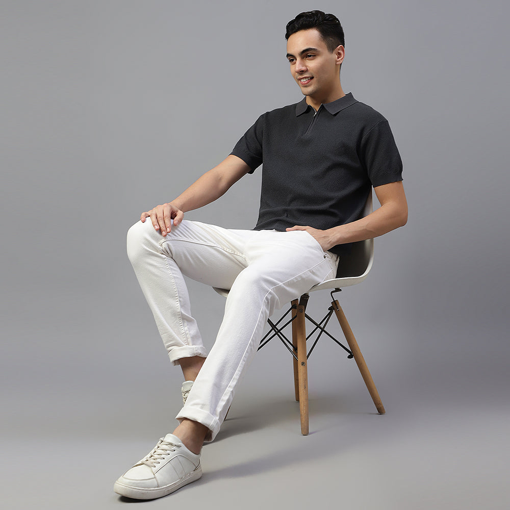Grey Knitted Polo T-shirt