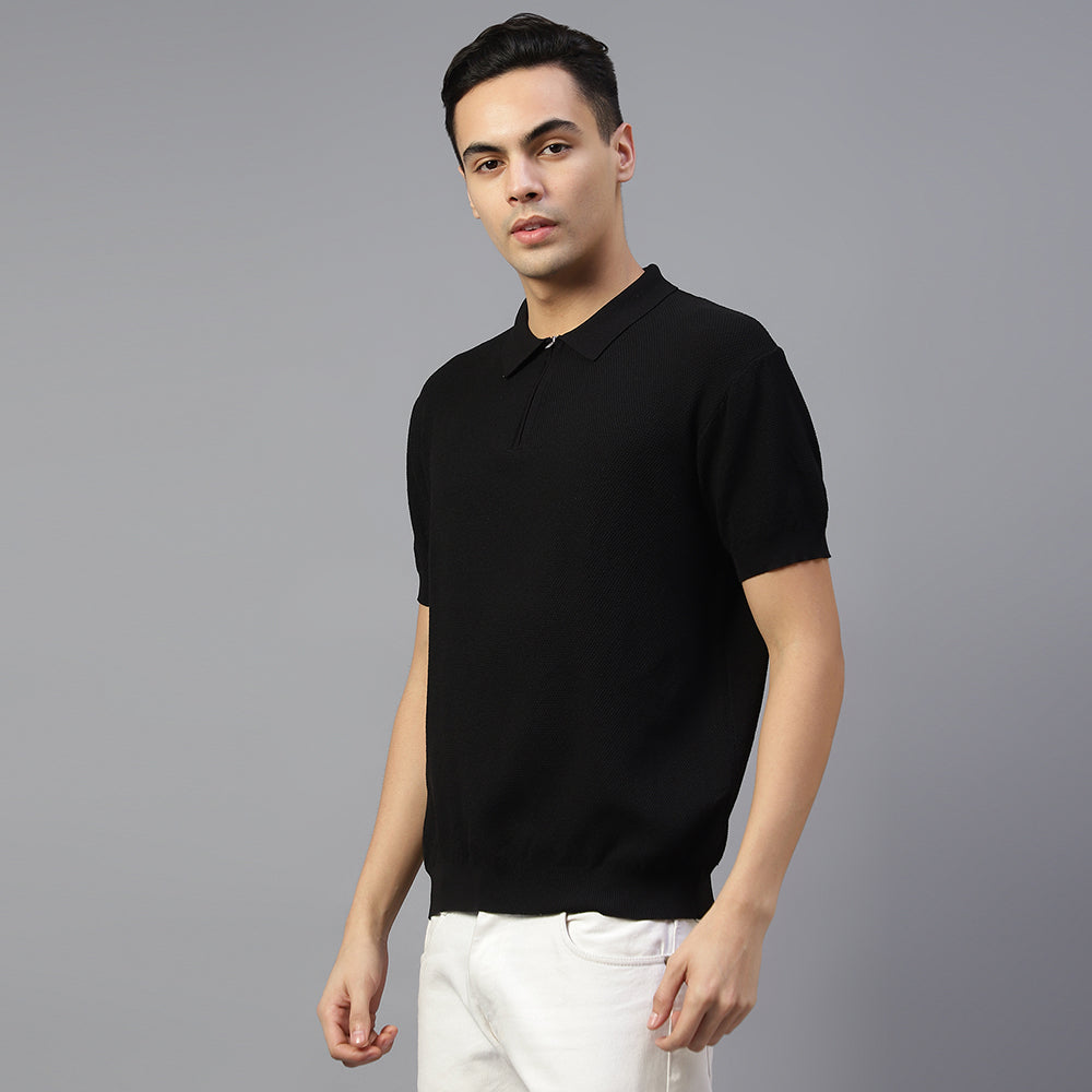 Black Knitted Polo T-shirt