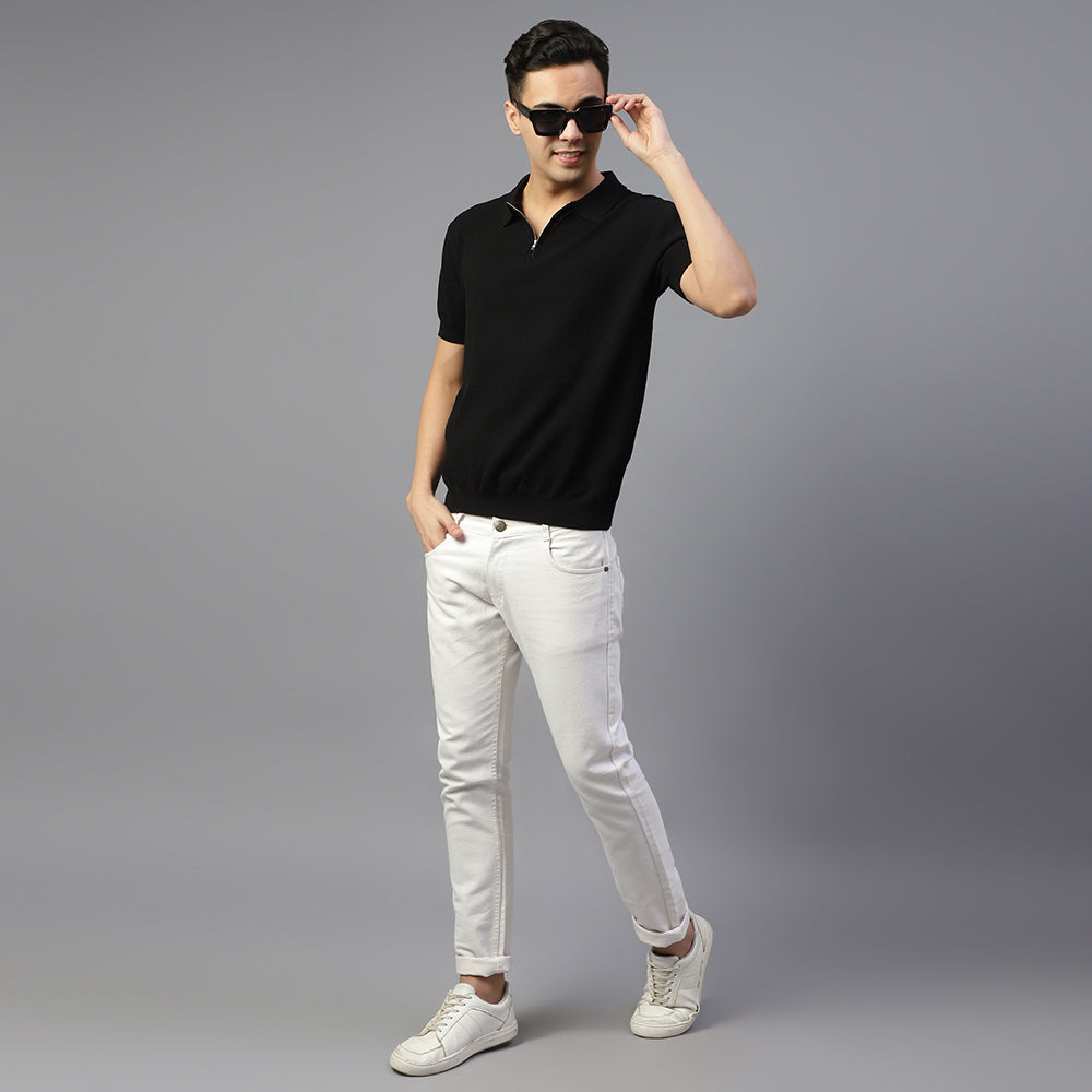 Black Knitted Polo T-shirt