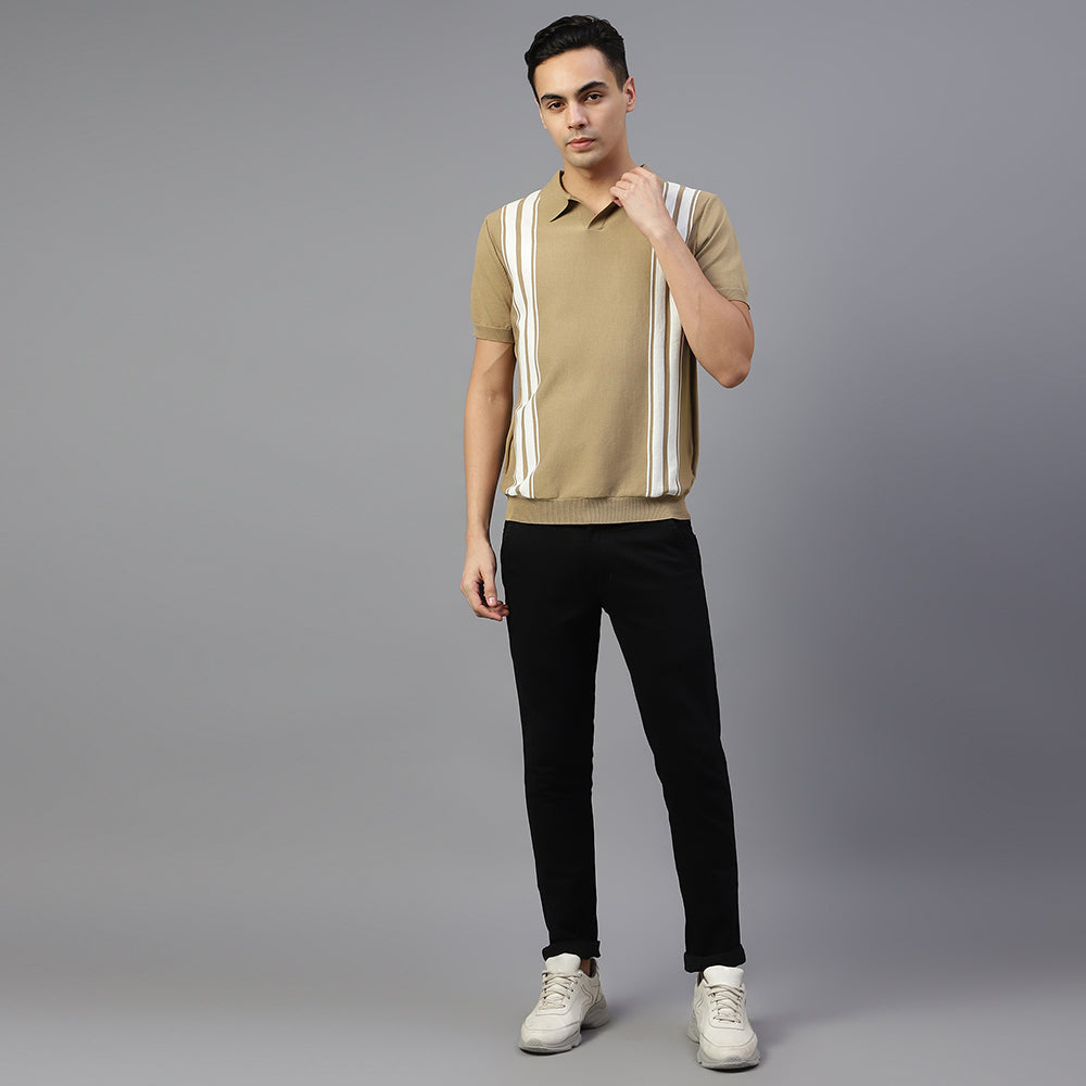 Peach Knitted Lining Polo T-shirt
