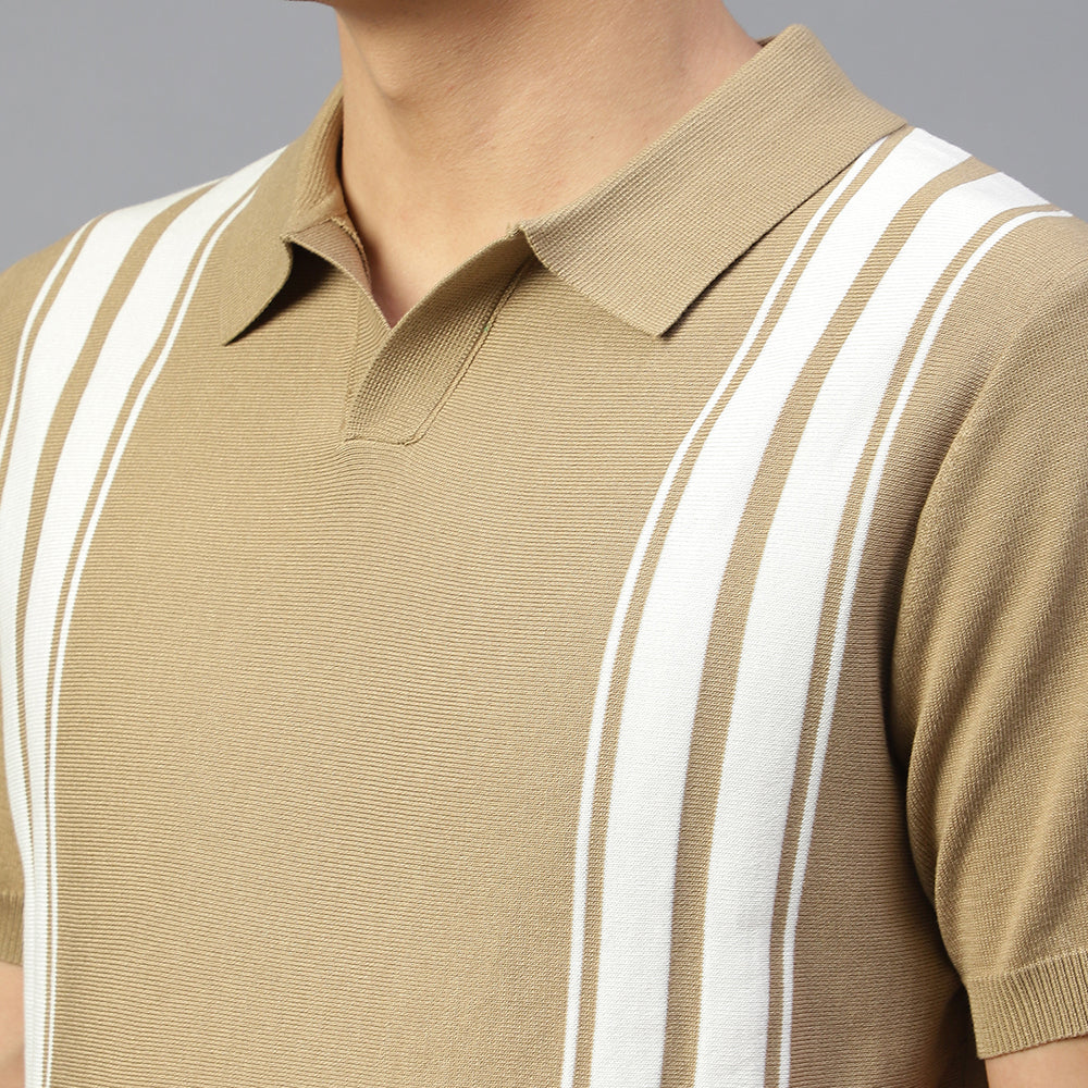 Peach Knitted Lining Polo T-shirt
