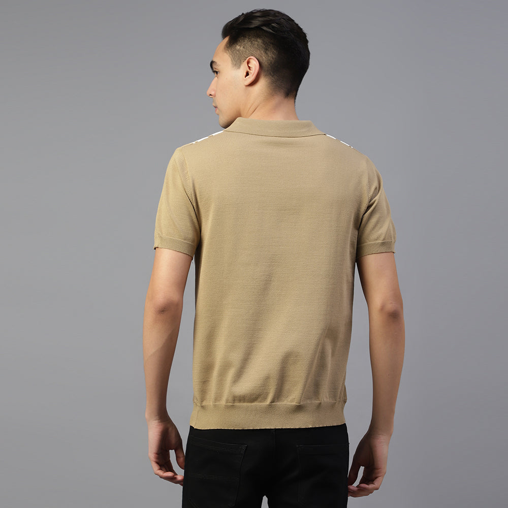 Peach Knitted Lining Polo T-shirt