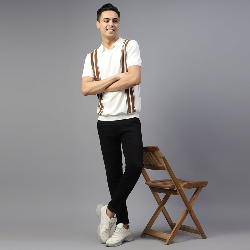 White Knitted Lining Polo T-shirt