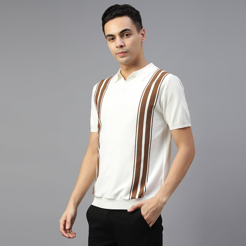 White Knitted Lining Polo T-shirt