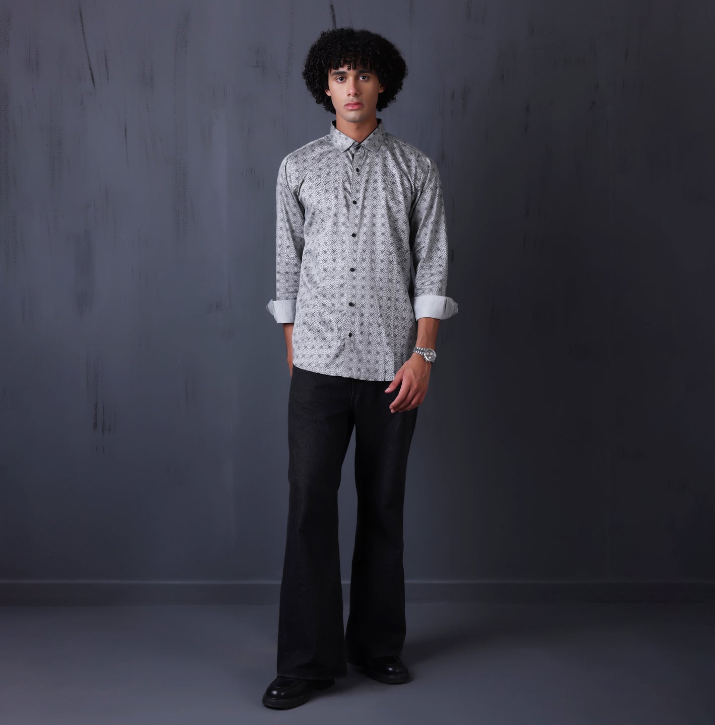 Print Shirt for Men | Smart Regular Fit | Grey My Store