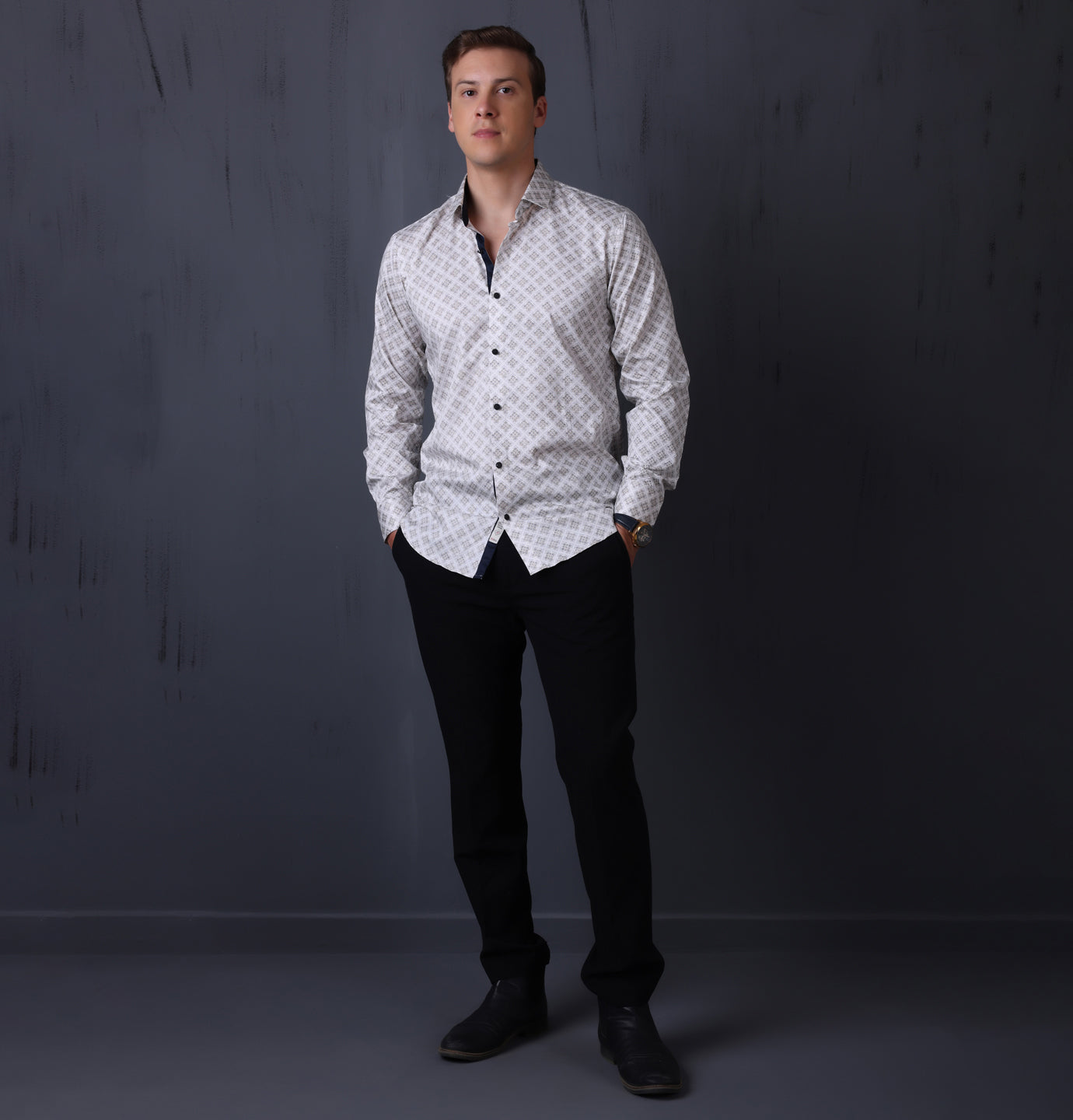 Print Shirt for Men | Smart Regular Fit | Beige