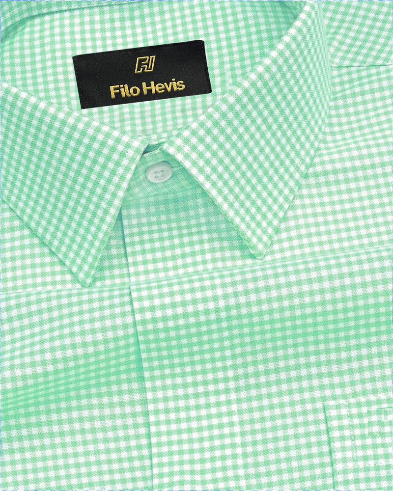 Oxford Cotton Check Shirt for Men |Slim fit | Light Green