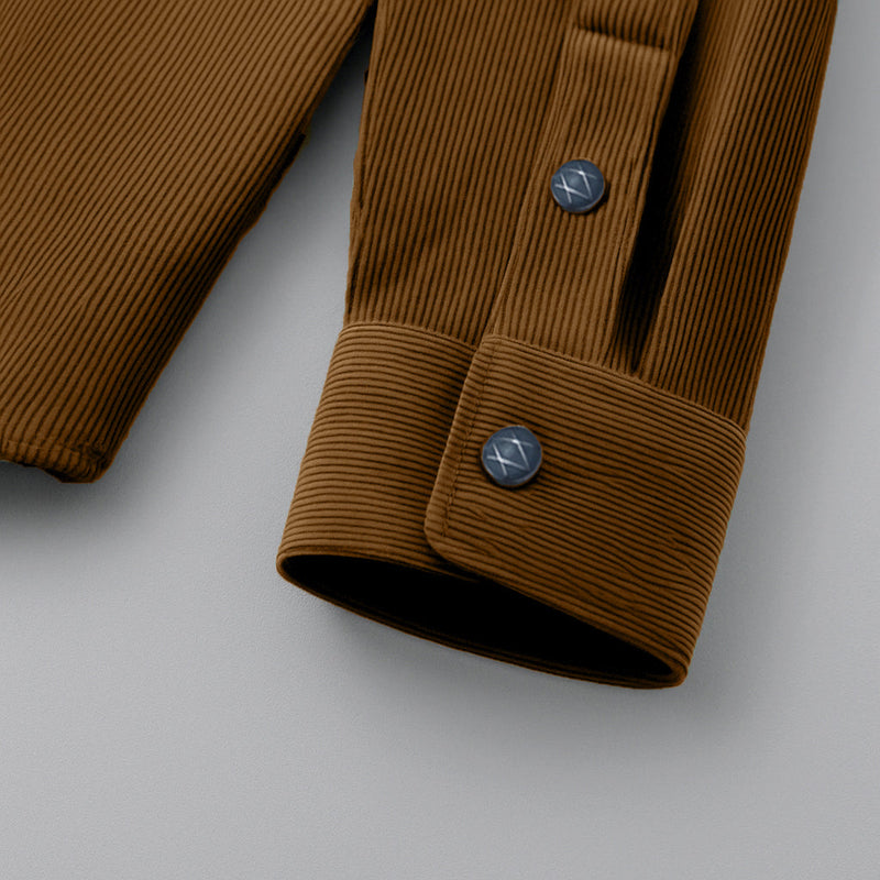 COTTON CORDUROY SHIRT FOR WINTER STYLE | 21-WALES CORDUROY | DOUBLE POCKET | Brown