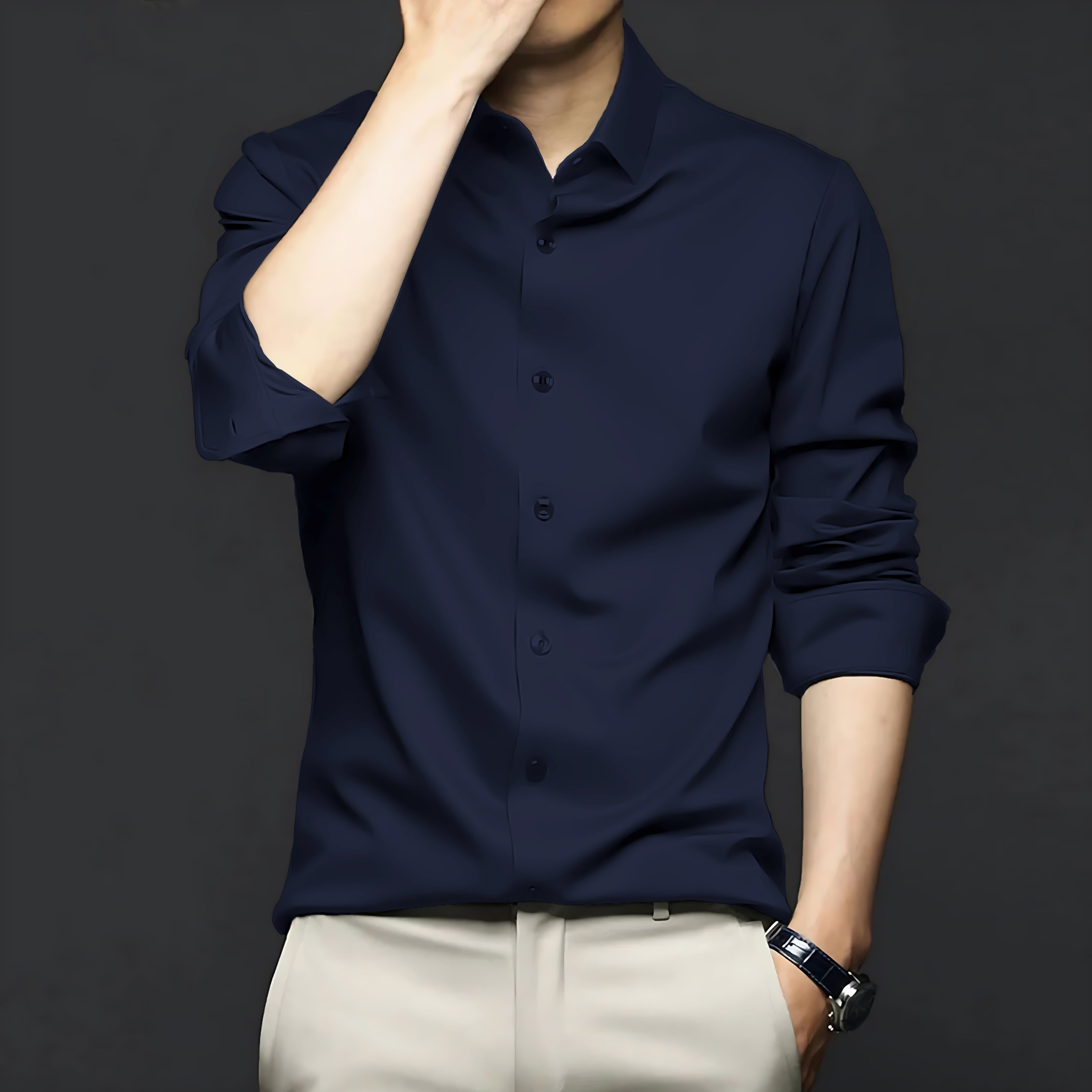 Poly Satin formal Shirt For Men-Navy Blue